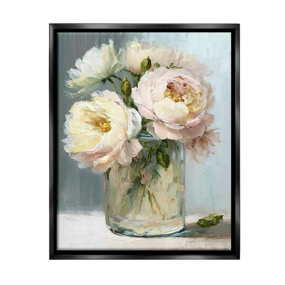Stupell Industries Subtle Rose Blooms Botanical & Floral Painting Black Floater Framed Canvas Art Print Wall Art, 17 x 21