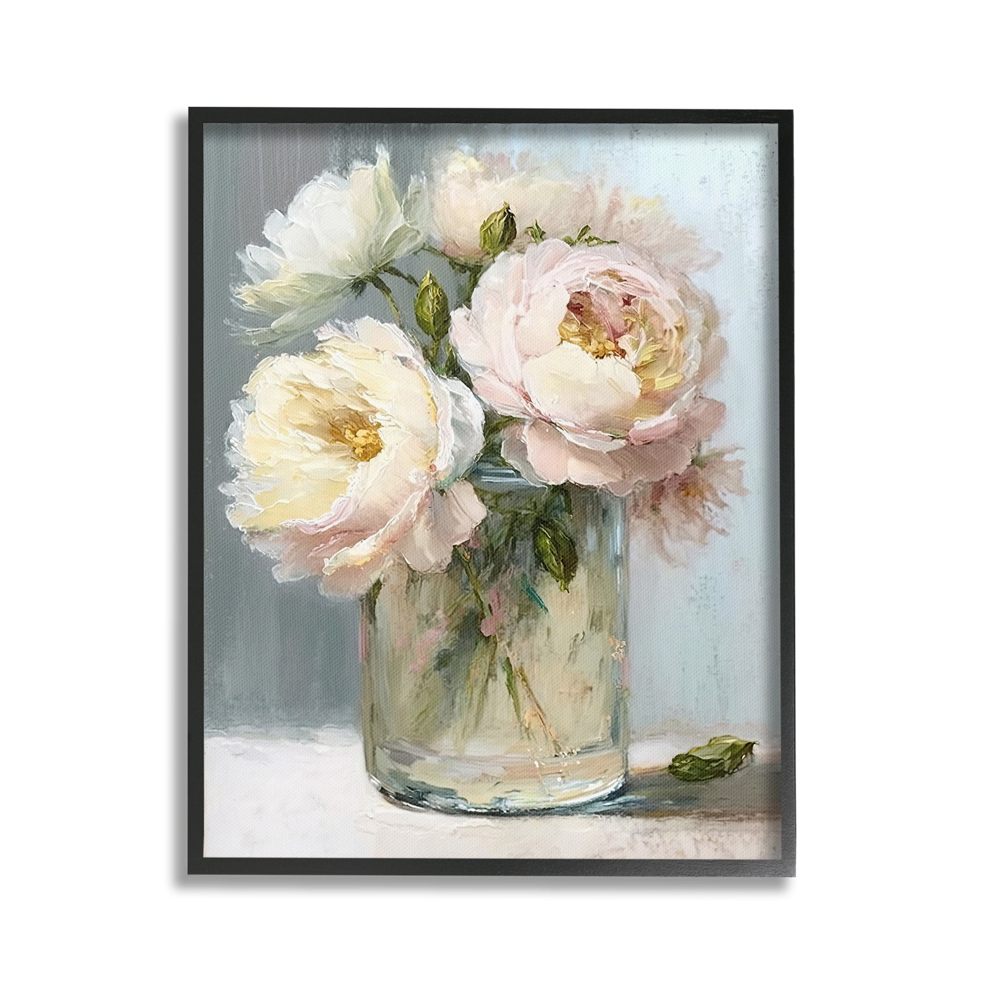 Stupell Industries Subtle Rose Blooms Botanical & Floral Painting Black Framed Art Print Wall Art, 16 x 20
