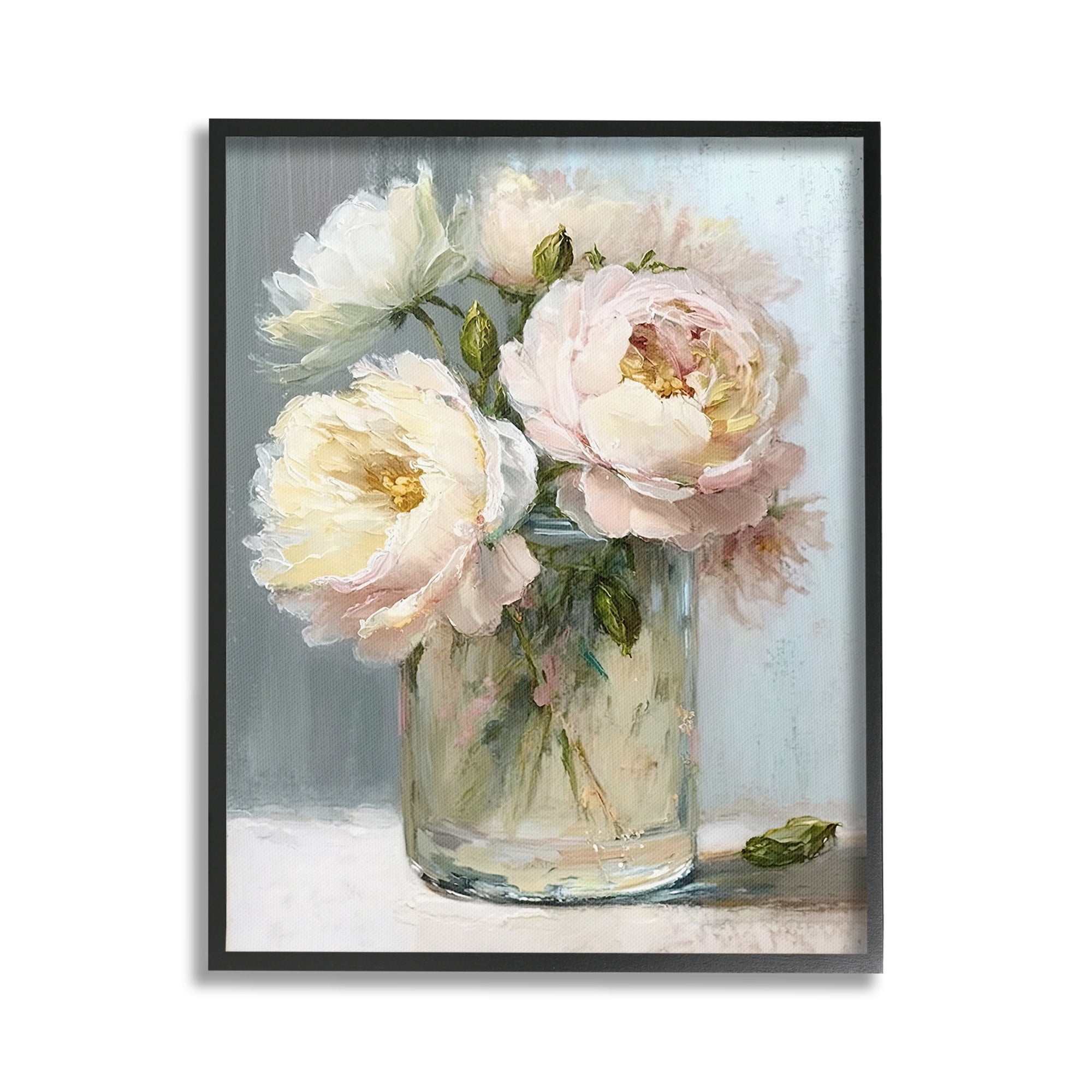 Stupell Industries Subtle Rose Blooms Botanical & Floral Painting Black Framed Art Print Wall Art, 24 x 30