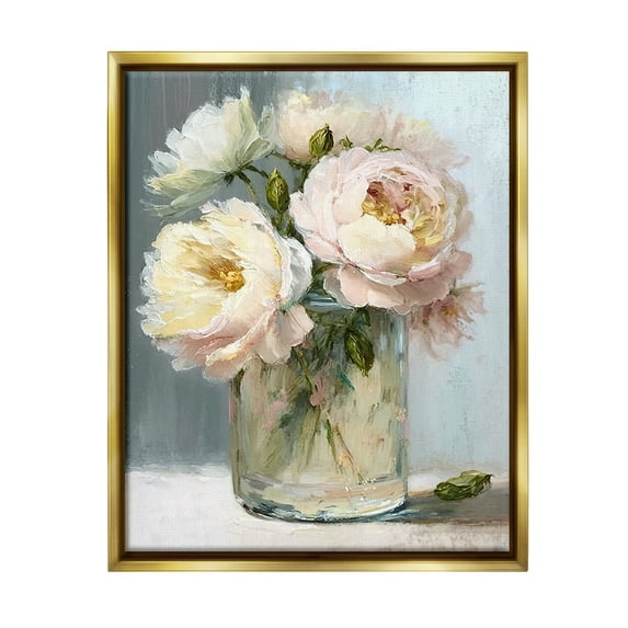 Stupell Industries Subtle Rose Blooms Botanical & Floral Painting Gold Floater Framed Canvas Art Print Wall Art, 17 x 21