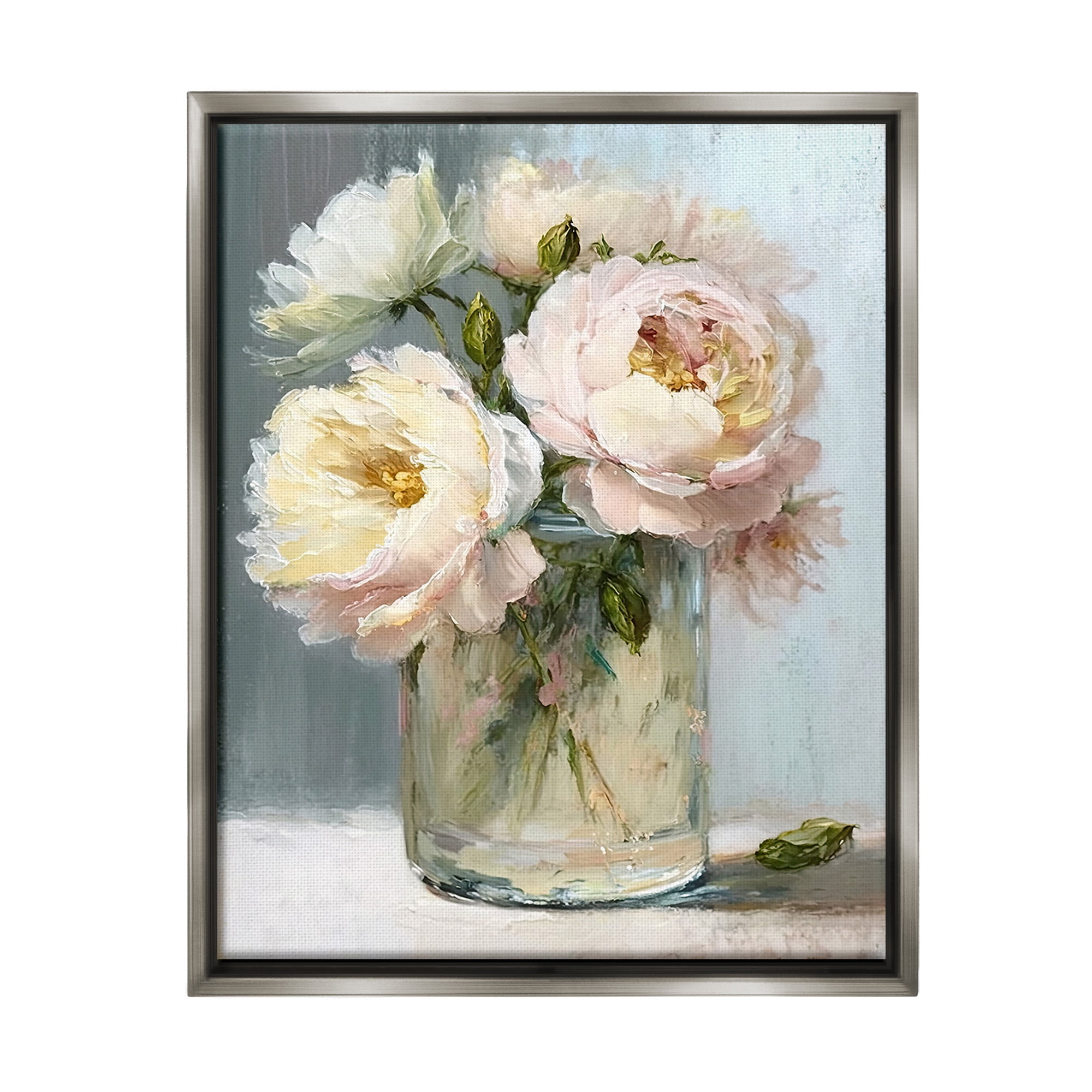 Stupell Industries Subtle Rose Blooms Botanical & Floral Painting Gray Floater Framed Canvas Art Print Wall Art, 25 x 31