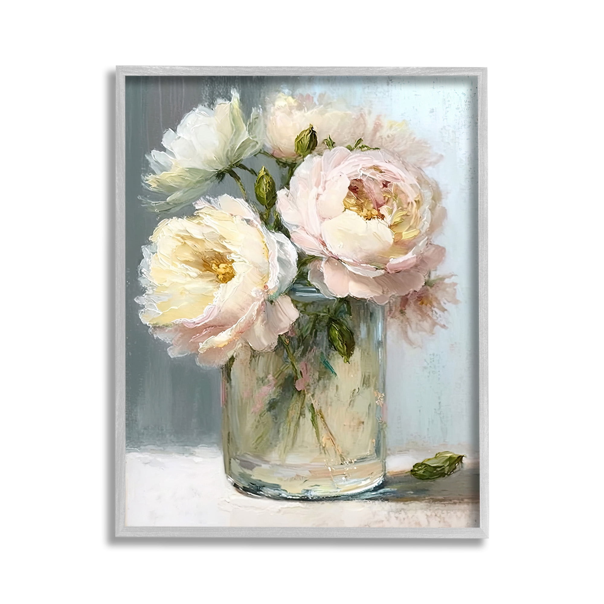 Stupell Industries Subtle Rose Blooms Botanical & Floral Painting Gray Framed Art Print Wall Art, 11 x 14