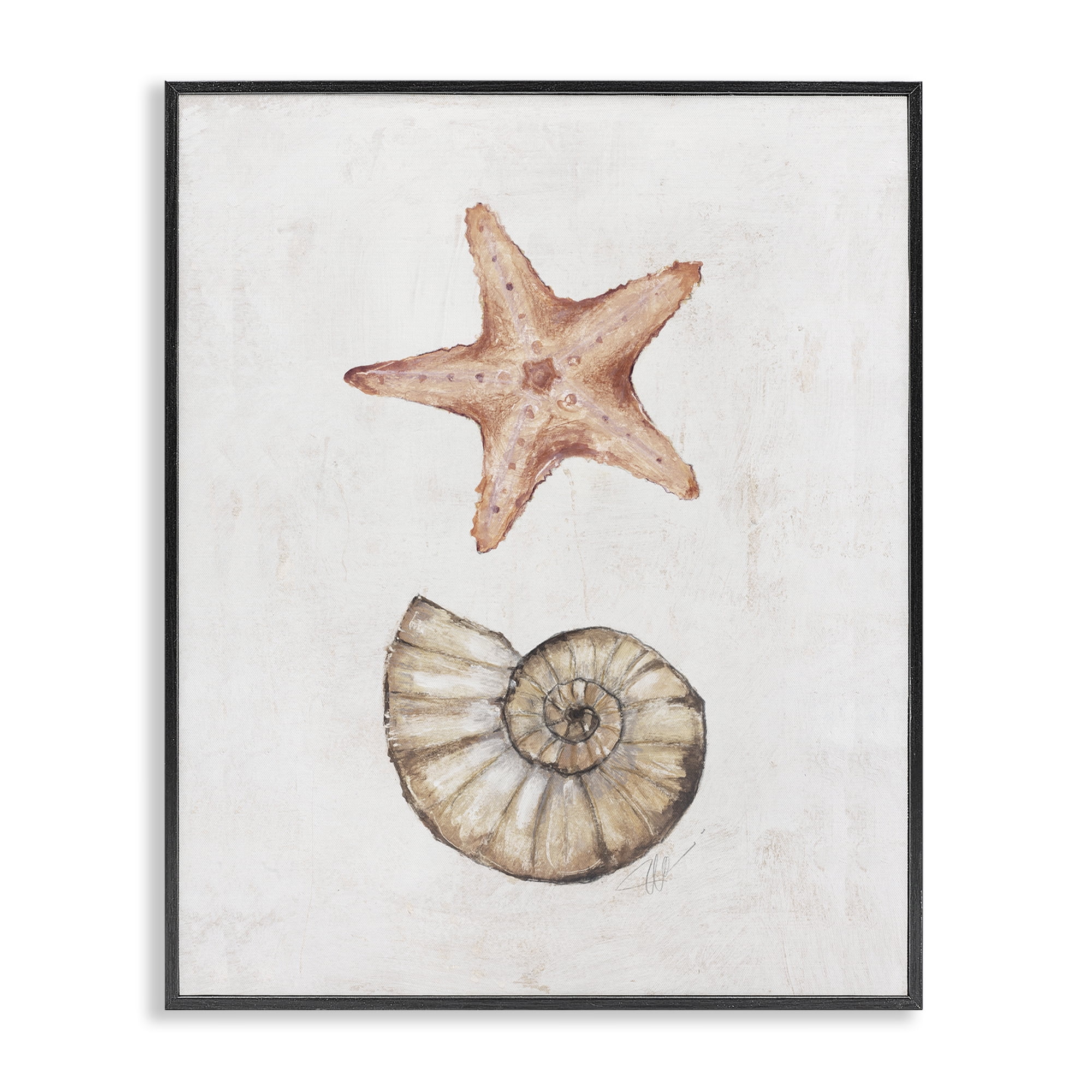 Stupell Industries Subtle Sea Life Nautical & Beach Painting Black Framed Art Print Wall Art, 16 x 20
