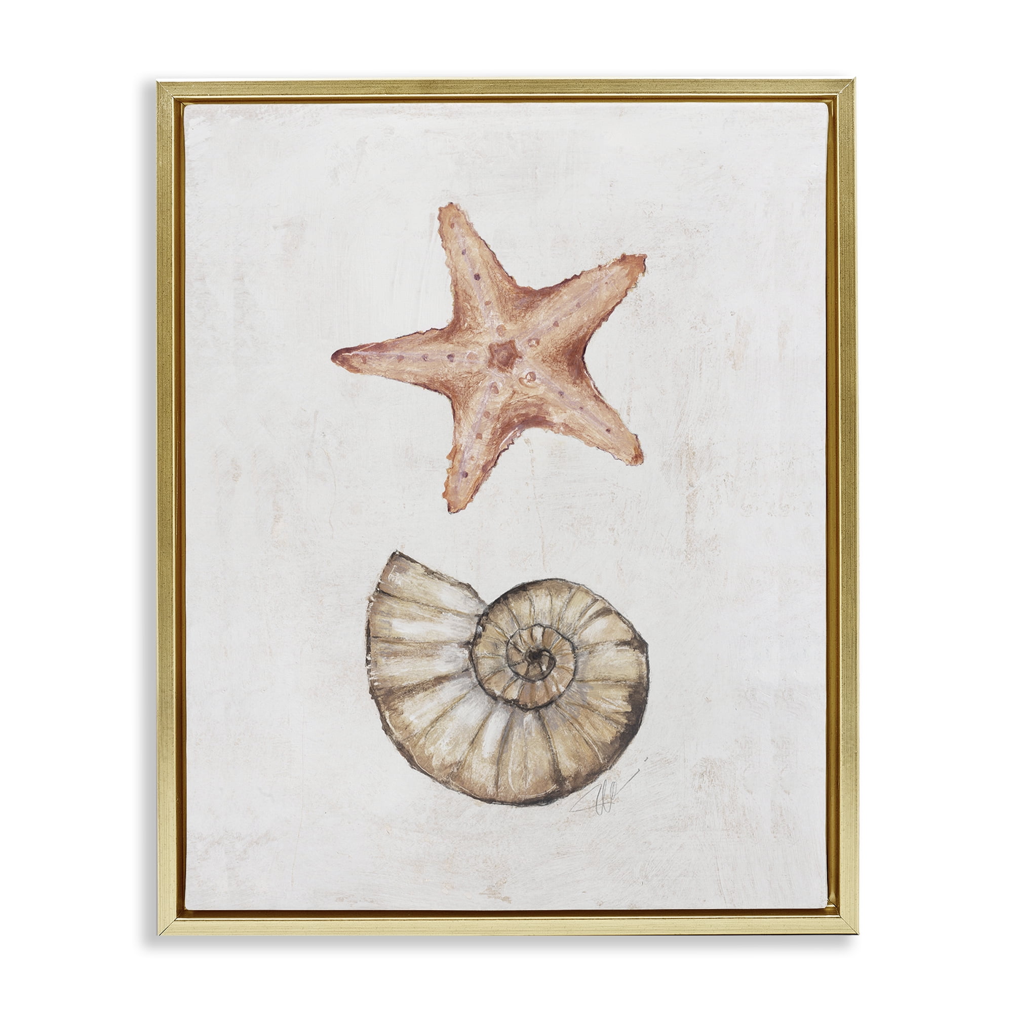 Stupell Industries Subtle Sea Life Nautical & Beach Painting Gold Floater Framed Canvas Art Print Wall Art, 17 x 21