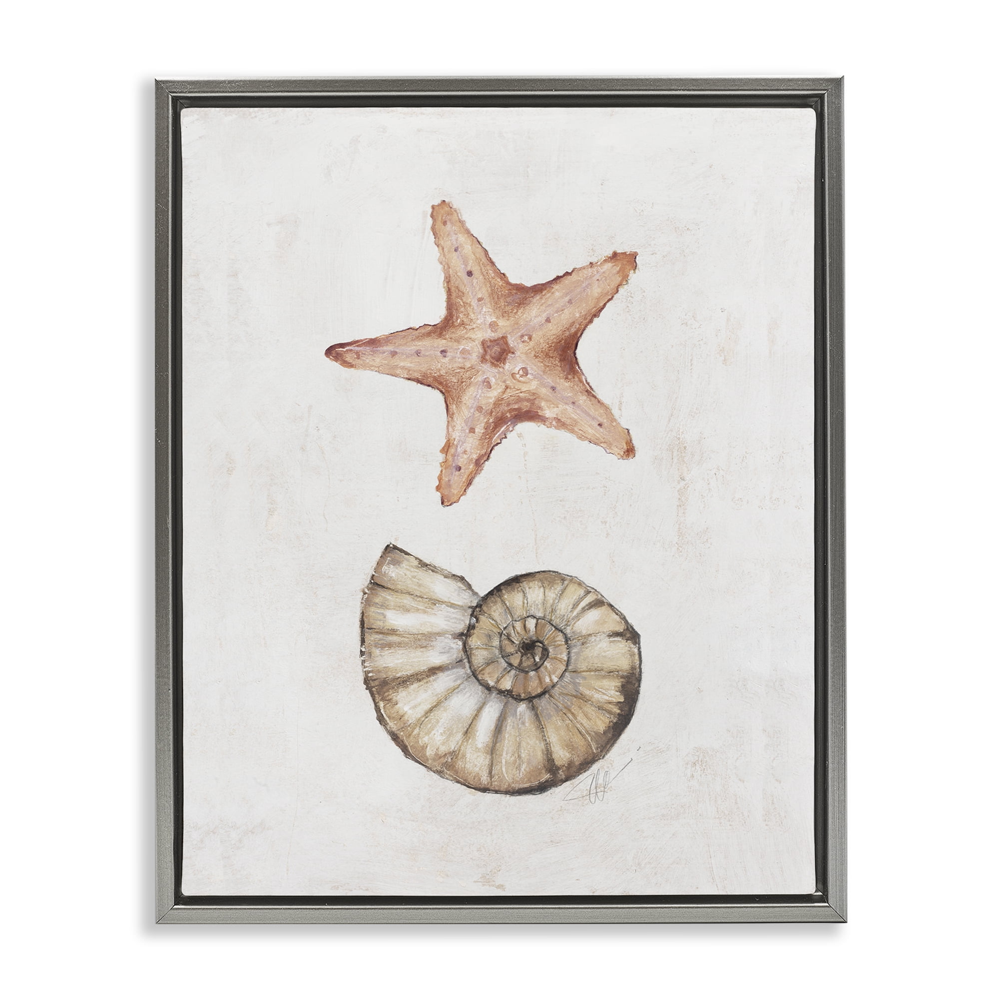 Stupell Industries Subtle Sea Life Nautical & Beach Painting Gray Floater Framed Canvas Art Print Wall Art, 17 x 21