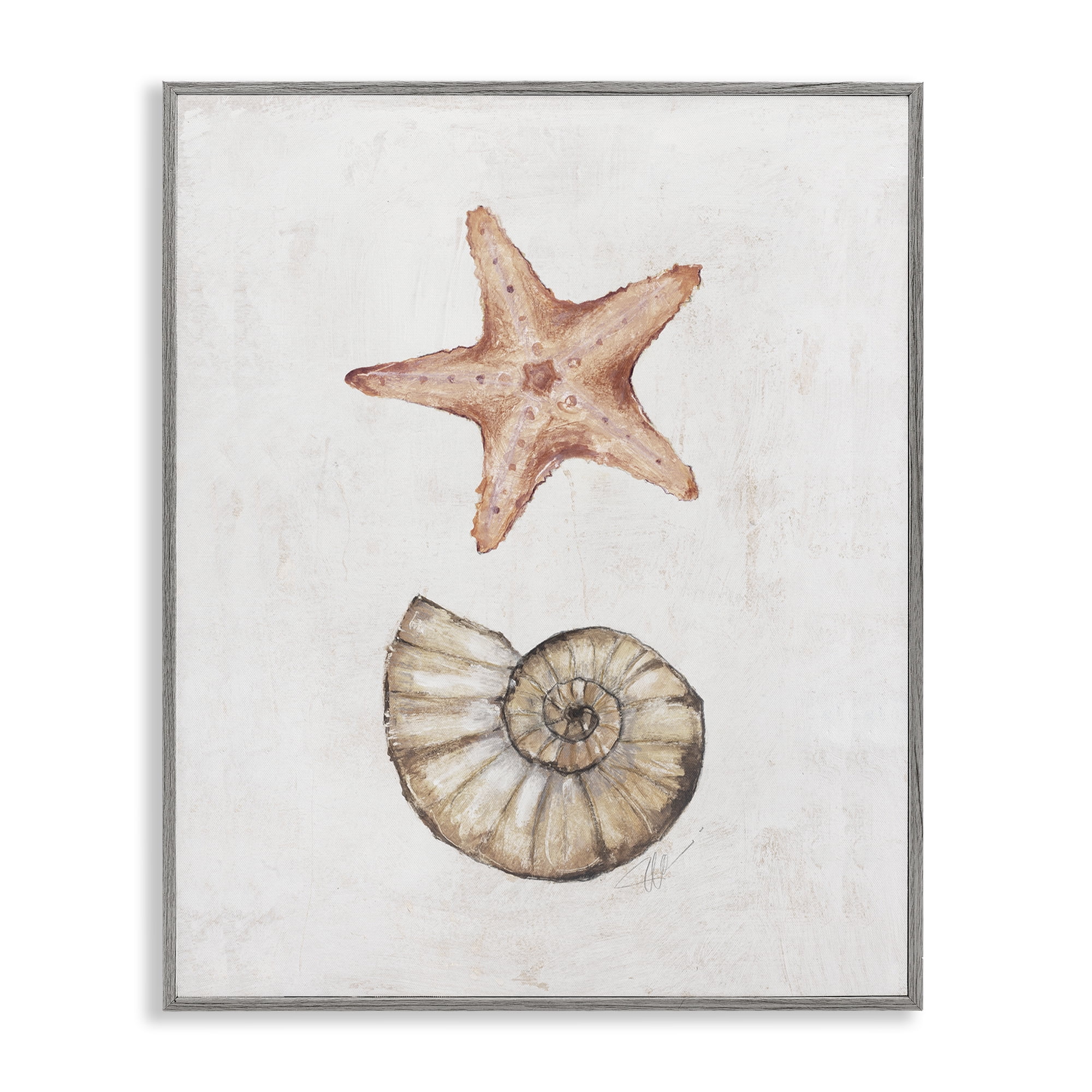 Stupell Industries Subtle Sea Life Nautical & Beach Painting Gray Framed Art Print Wall Art, 11 x 14