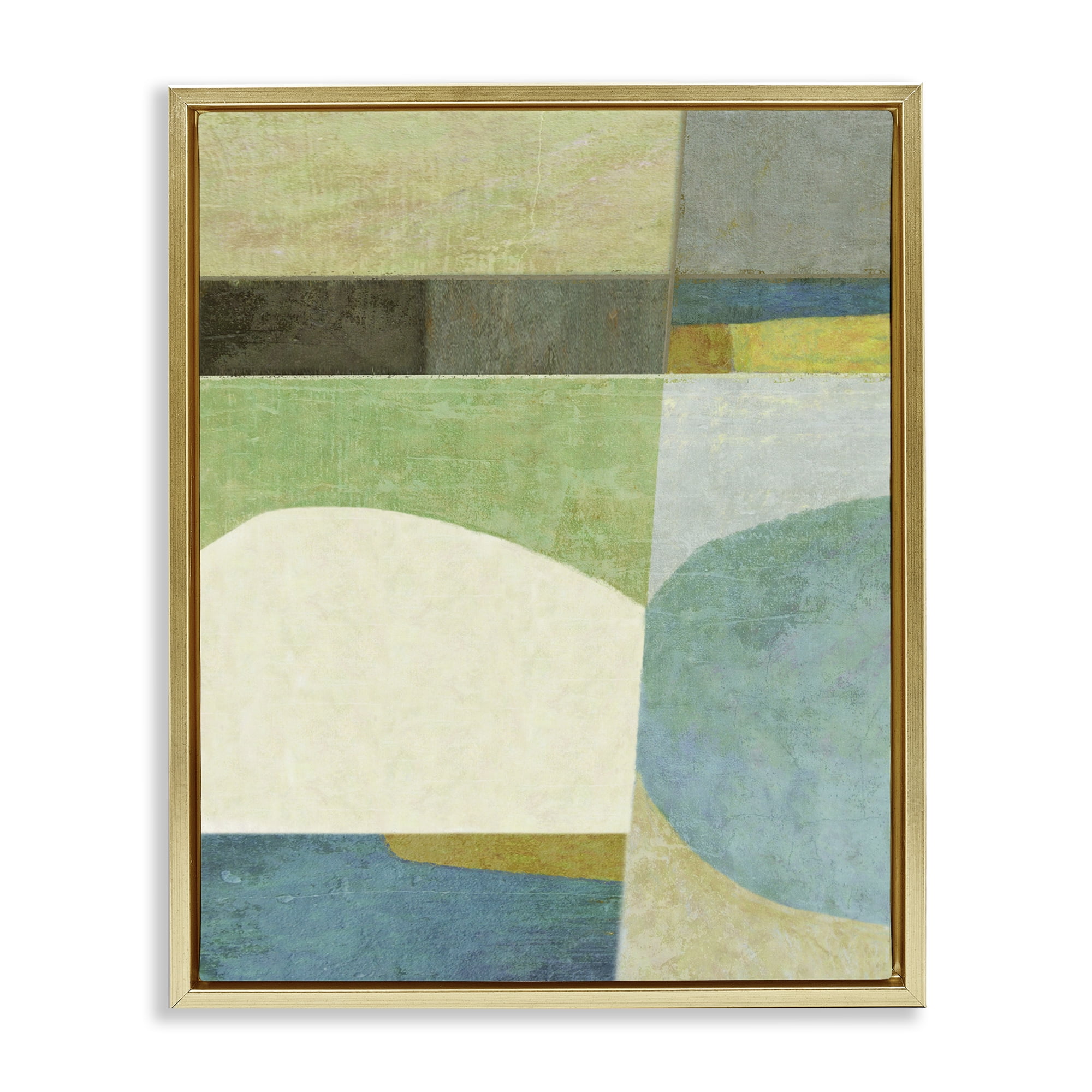 Stupell Industries Subtle Shapes Collage Abstract Painting Gold Floater Framed Canvas Art Print Wall Art, 25 x 31
