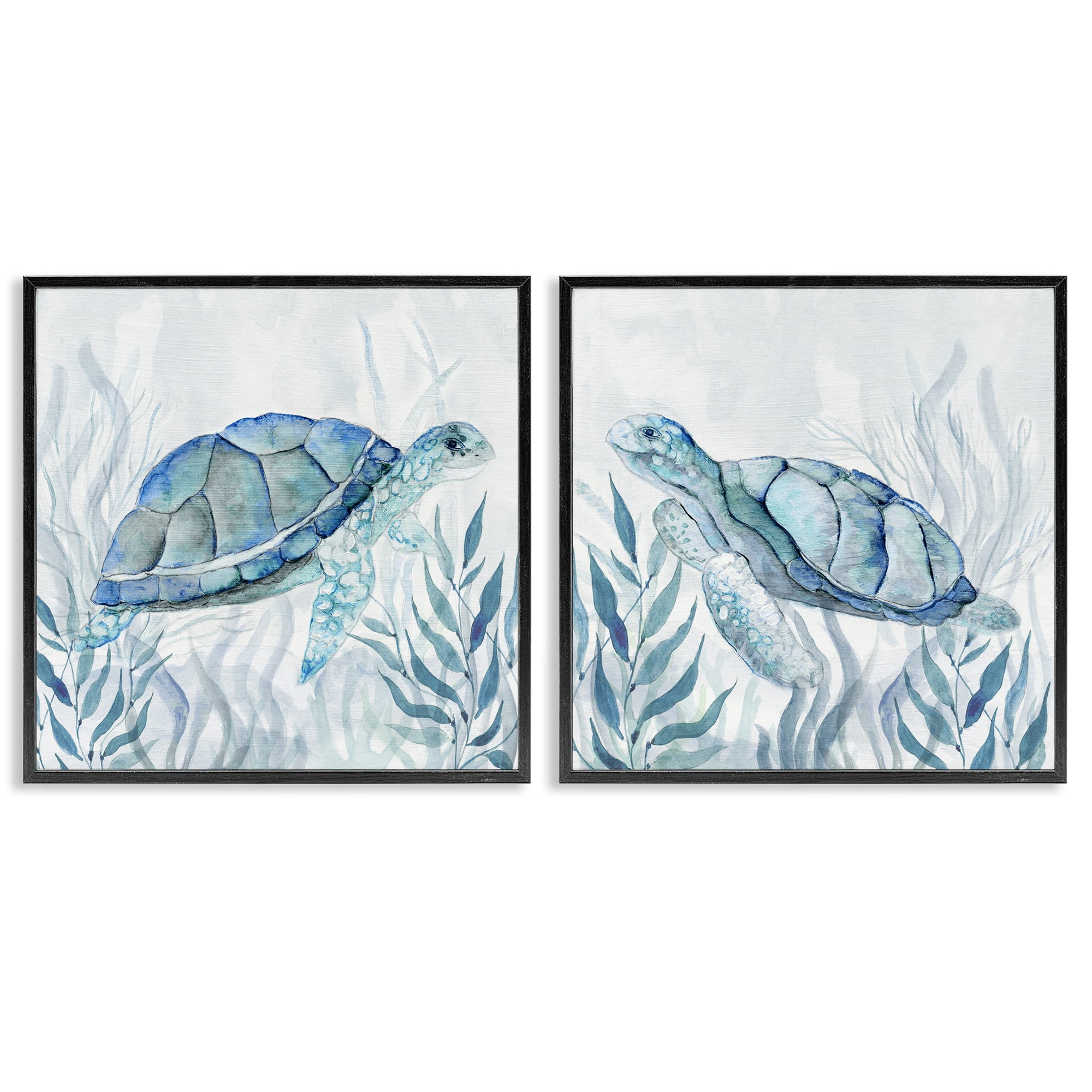 Stupell Industries Subtle Smiling Sea Turtles 2 Piece Black Framed Giclee Art Set, design by Janet Tava