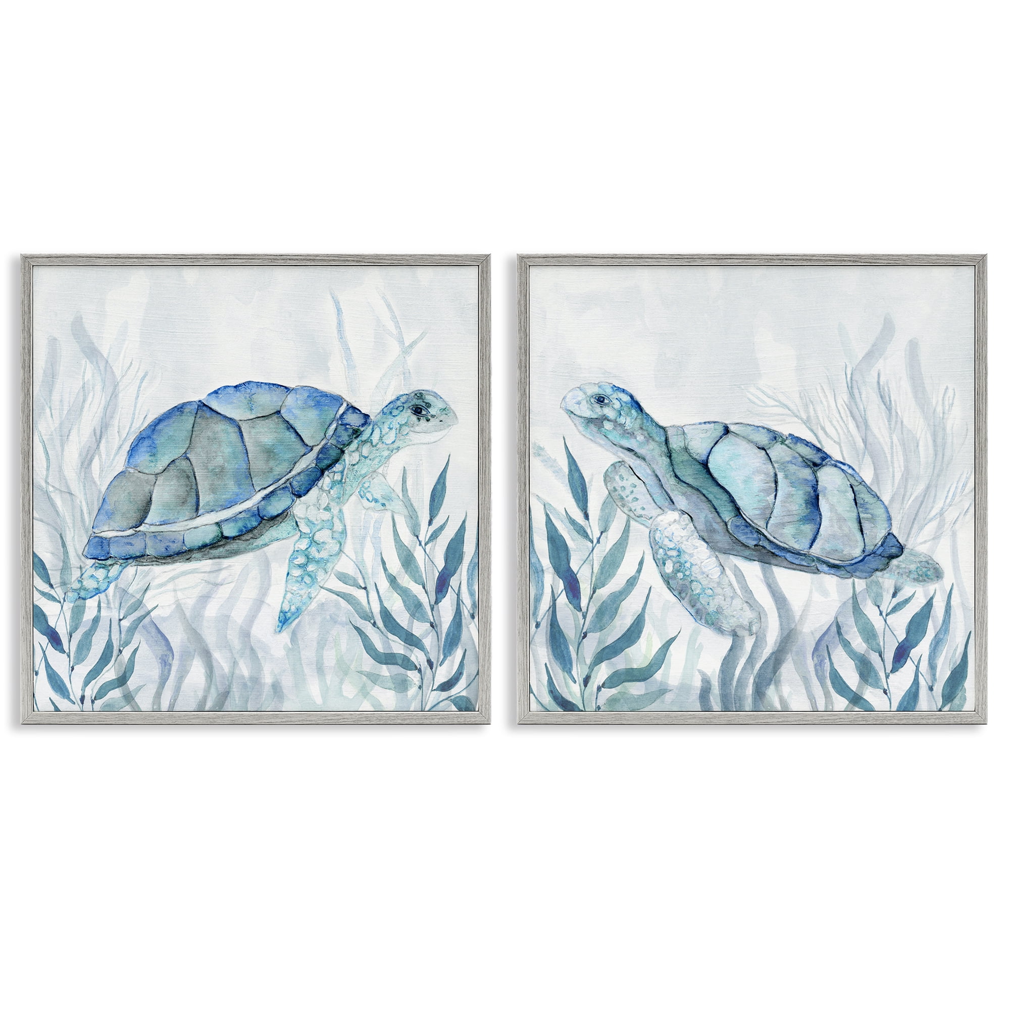 Stupell Industries Subtle Smiling Sea Turtles 2 Piece Gray Framed Giclee Art Set, design by Janet Tava