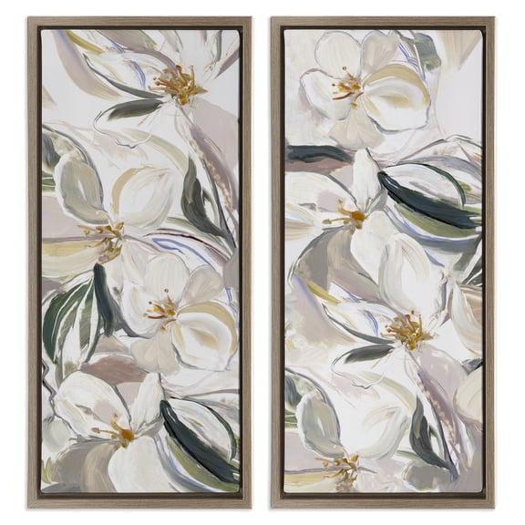 Stupell Industries Subtle Spring Blooms Assortment 2 Piece Brown Framed Floater Canvas Set design by Hannah Dawson, 31 x 15