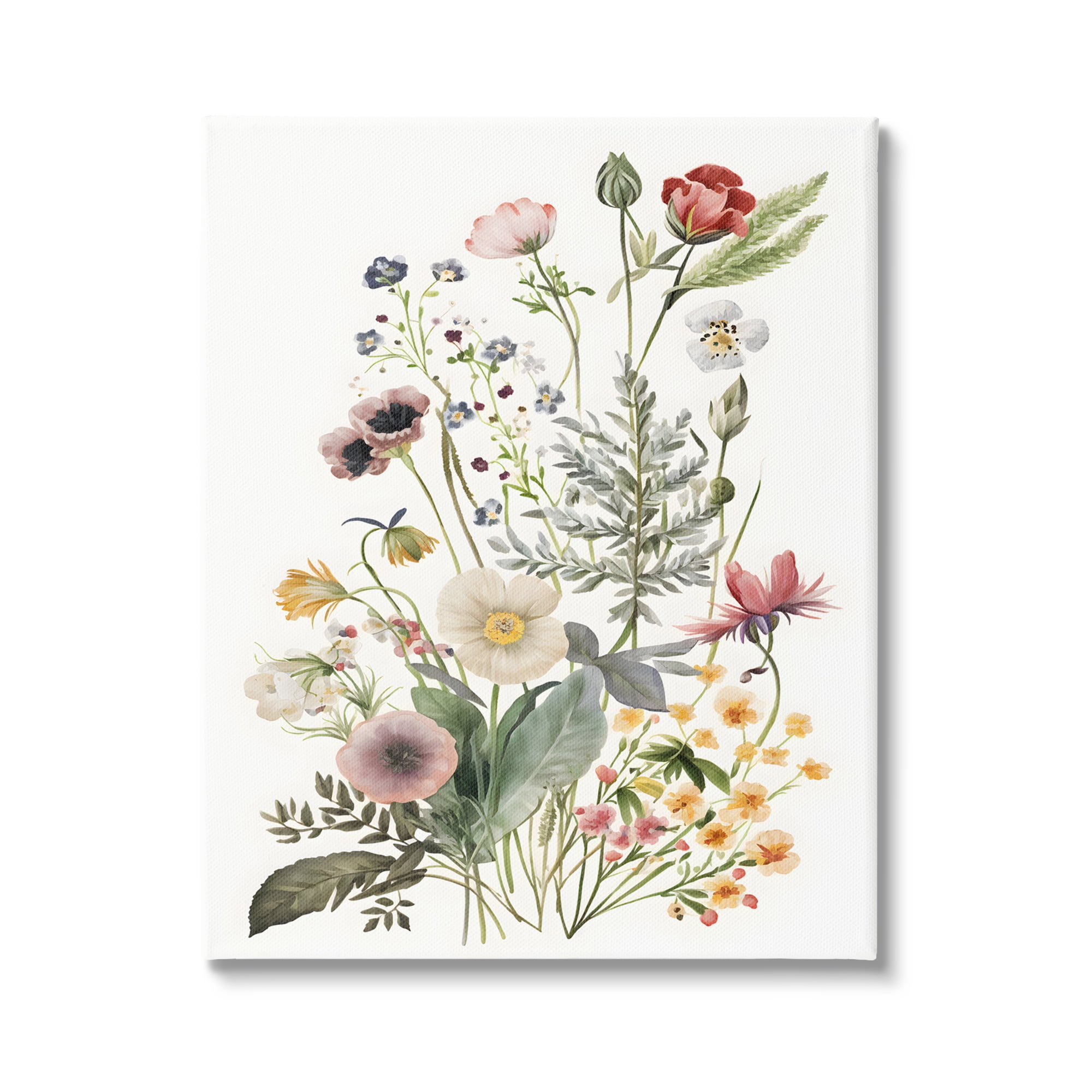 Floral Botanical Design Canvas Wall Art in White Frame