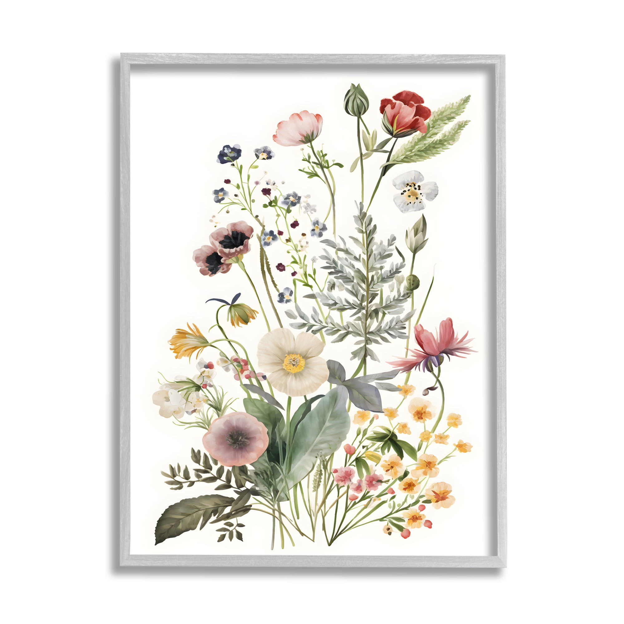 Stupell Industries Subtle Spring Blossoms Botanical & Floral Painting Gray Framed Art Print Wall Art, 16 x 20