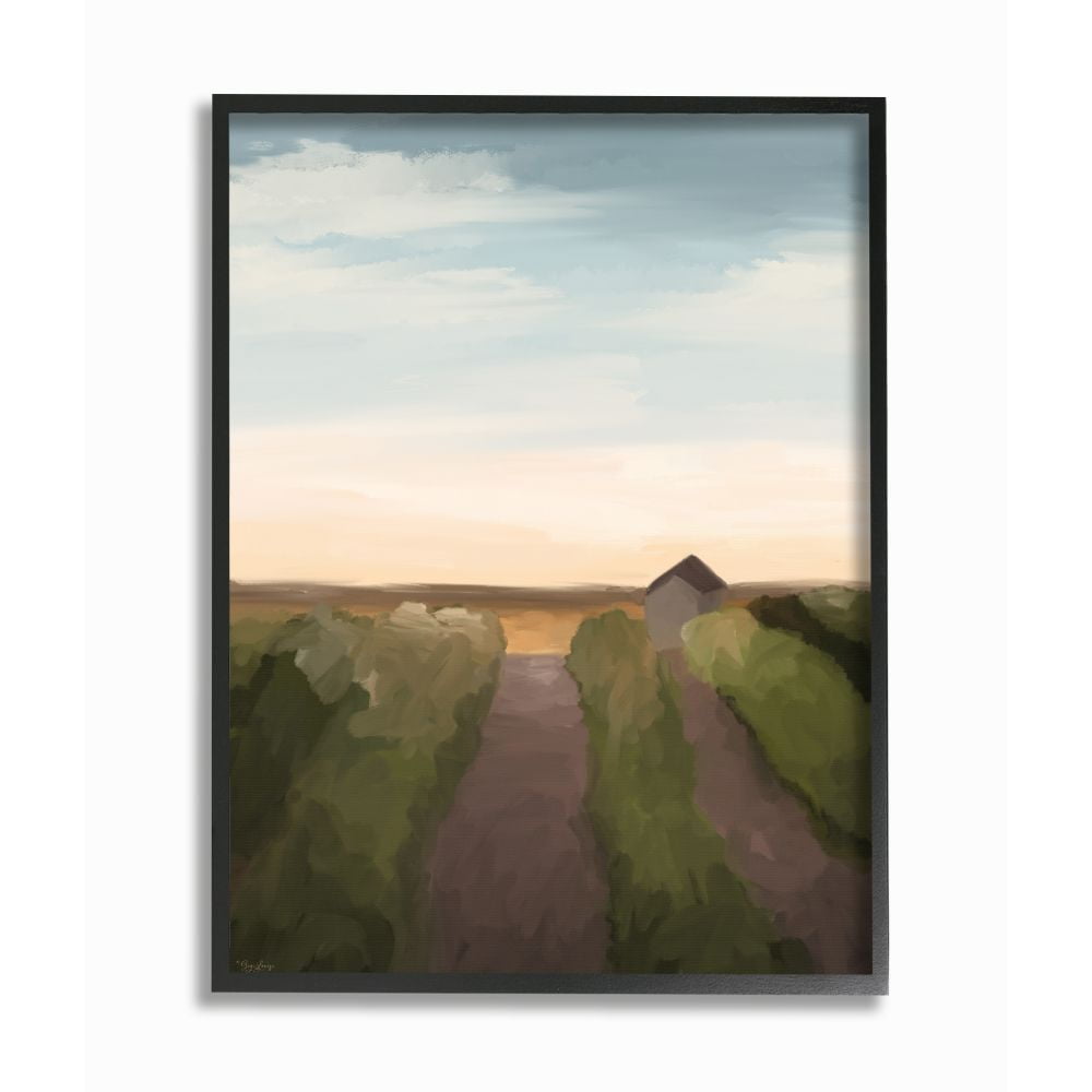 Stupell Industries Subtle Vineyard Landscape with Ombre Skyline Framed Wall Art Design by Gigi Louise, 11" x 14", Black Framed