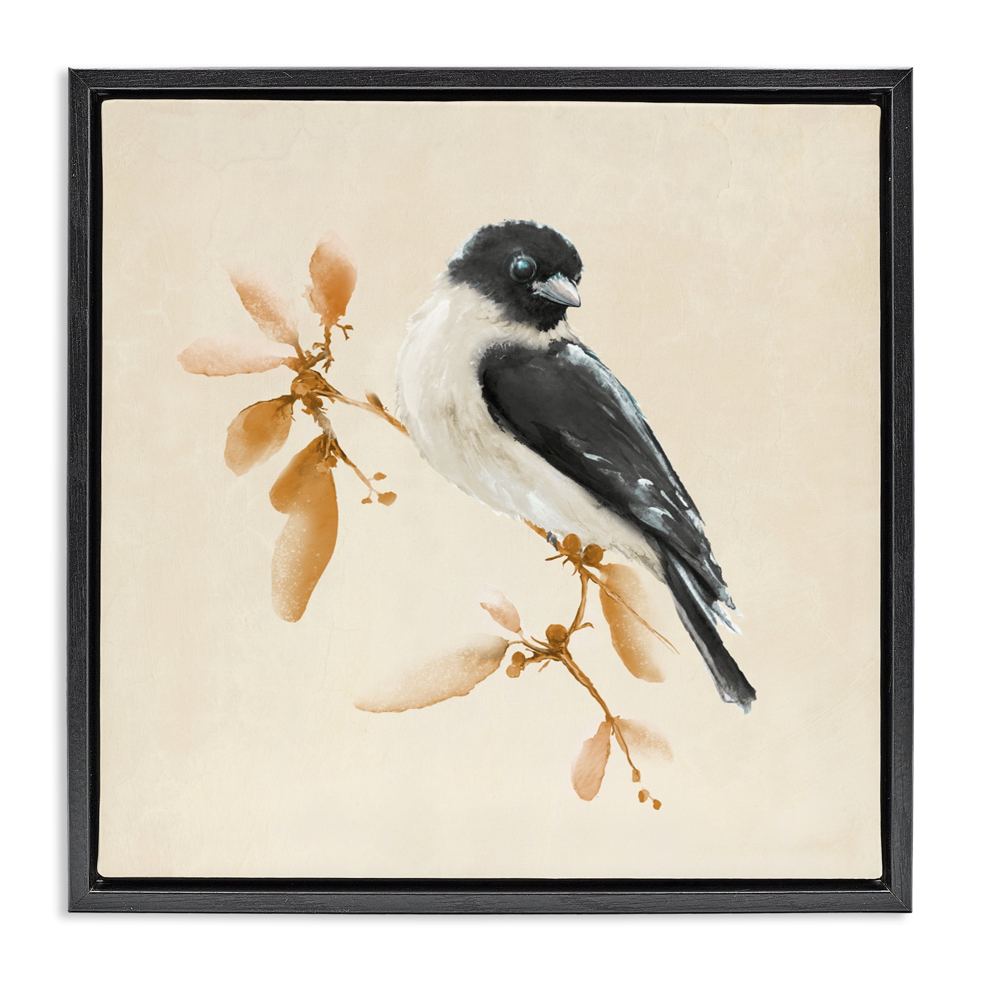 Stupell Industries Subtle Watercolor Chickadee Black Framed Floater Canvas Wall Art, design by Diannart