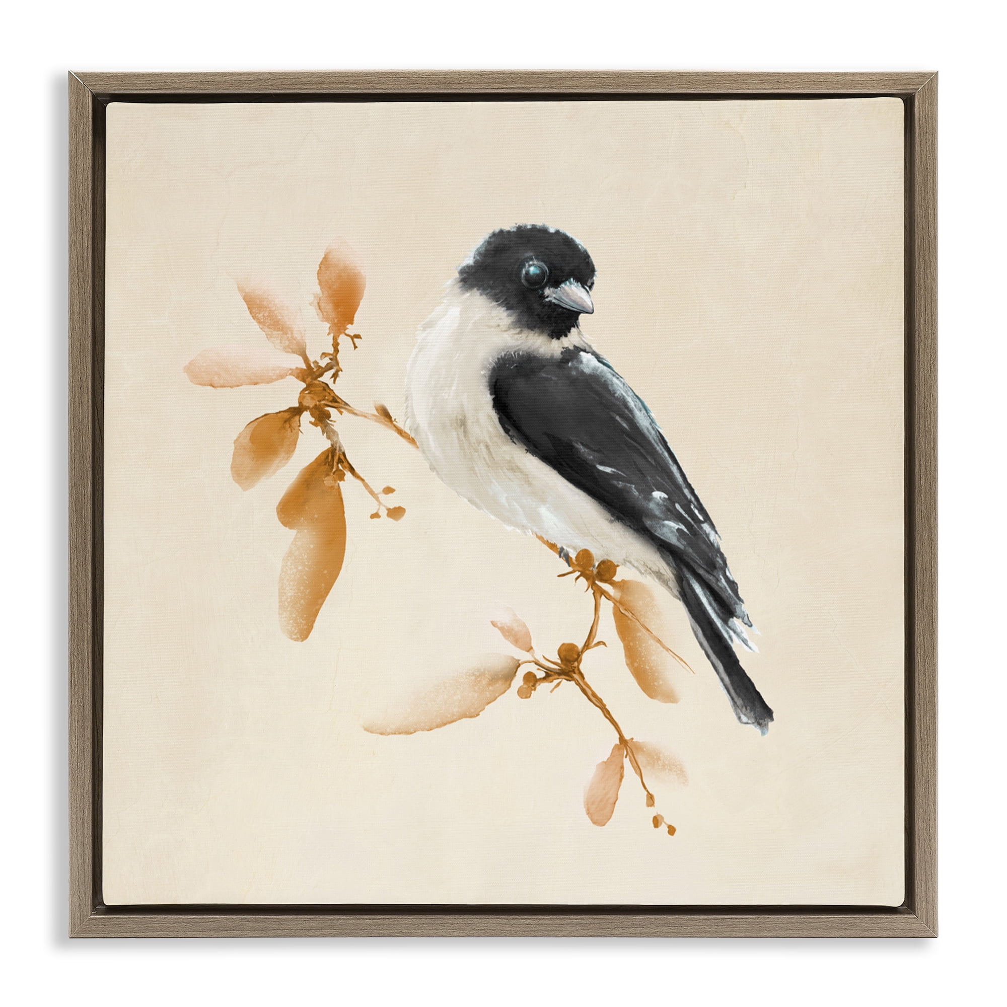 Stupell Industries Subtle Watercolor Chickadee Brown Framed Floater Canvas Wall Art, design by Diannart