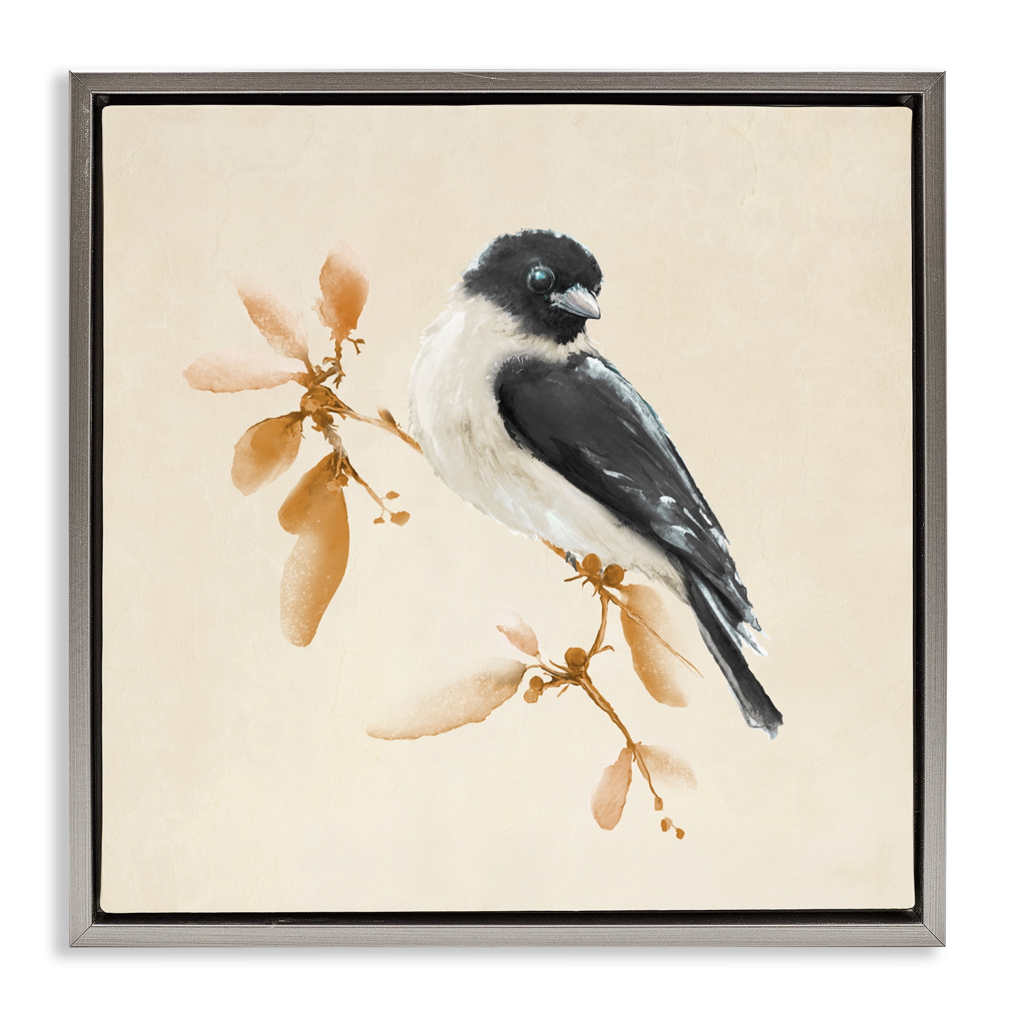 Stupell Industries Subtle Watercolor Chickadee Gray Framed Floater Canvas Wall Art, design by Diannart