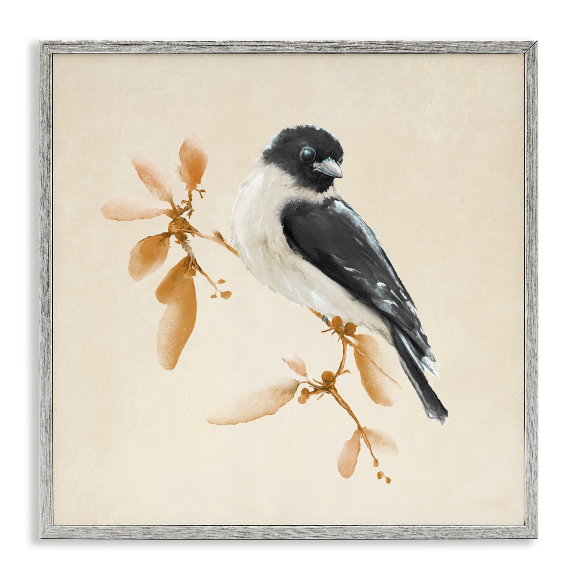 Stupell Industries Subtle Watercolor Chickadee Gray Framed Giclee Art, design by Diannart