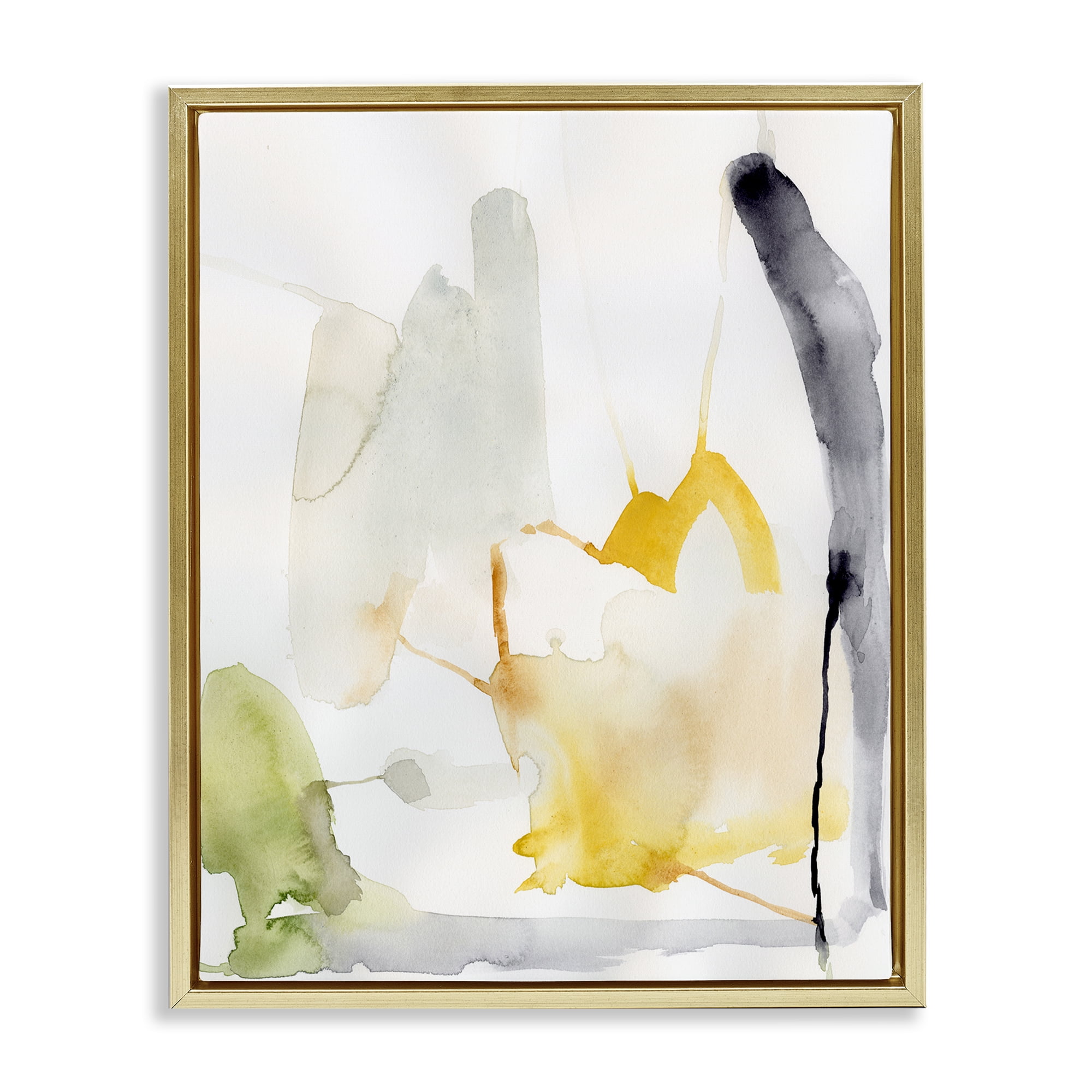 Stupell Industries Subtle Watercolor Splashes Abstract Painting Gold Floater Framed Canvas Art Print Wall Art, 17 x 21