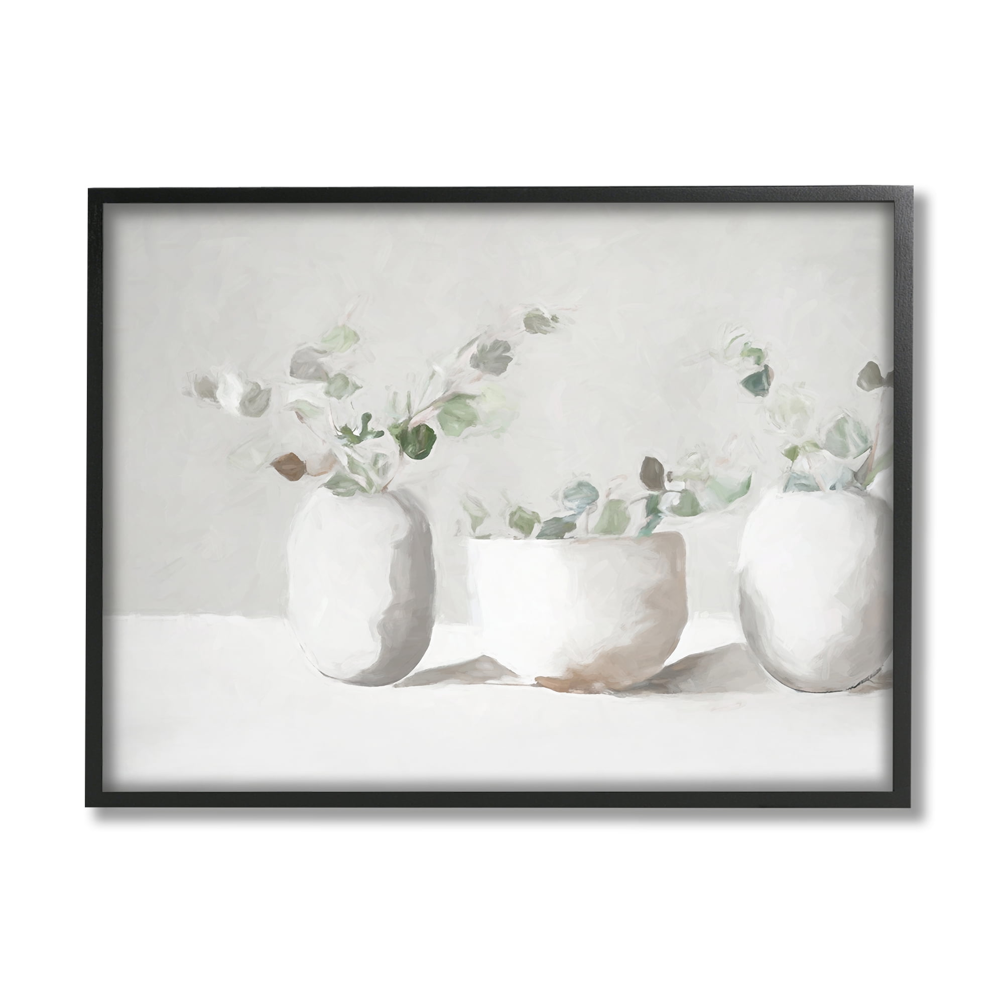 Stupell Industries Subtle White Eucalyptus Botanical & Floral Painting Black Framed Art Print Wall Art, 30 x 24