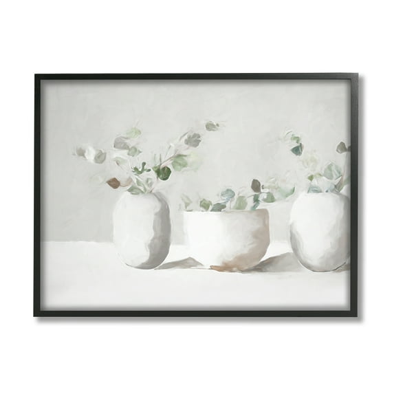 Stupell Industries Subtle White Eucalyptus Botanical & Floral Painting Black Framed Art Print Wall Art, 30 x 24