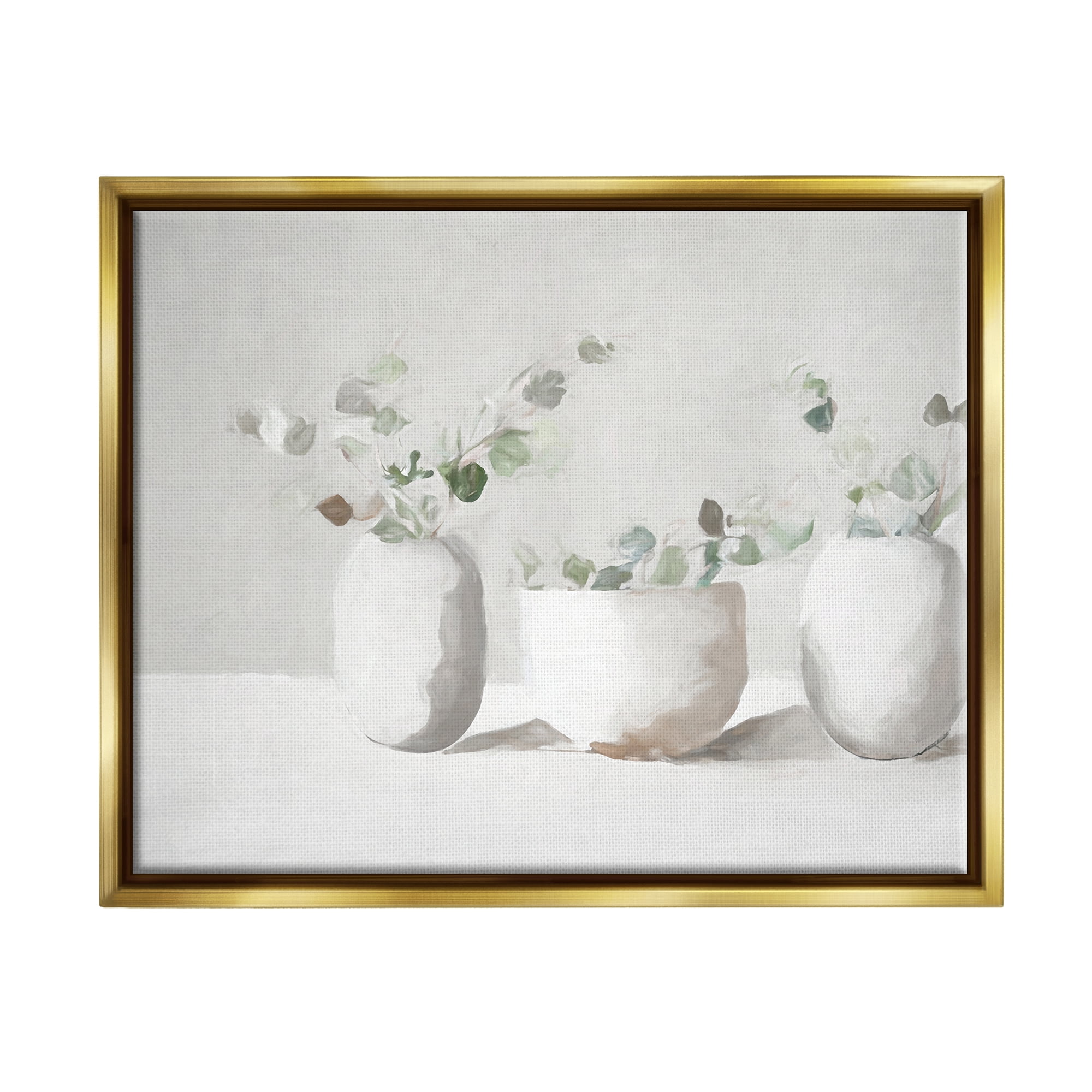 Stupell Industries Subtle White Eucalyptus Botanical & Floral Painting Gold Floater Framed Canvas Art Print Wall Art, 31 x 25