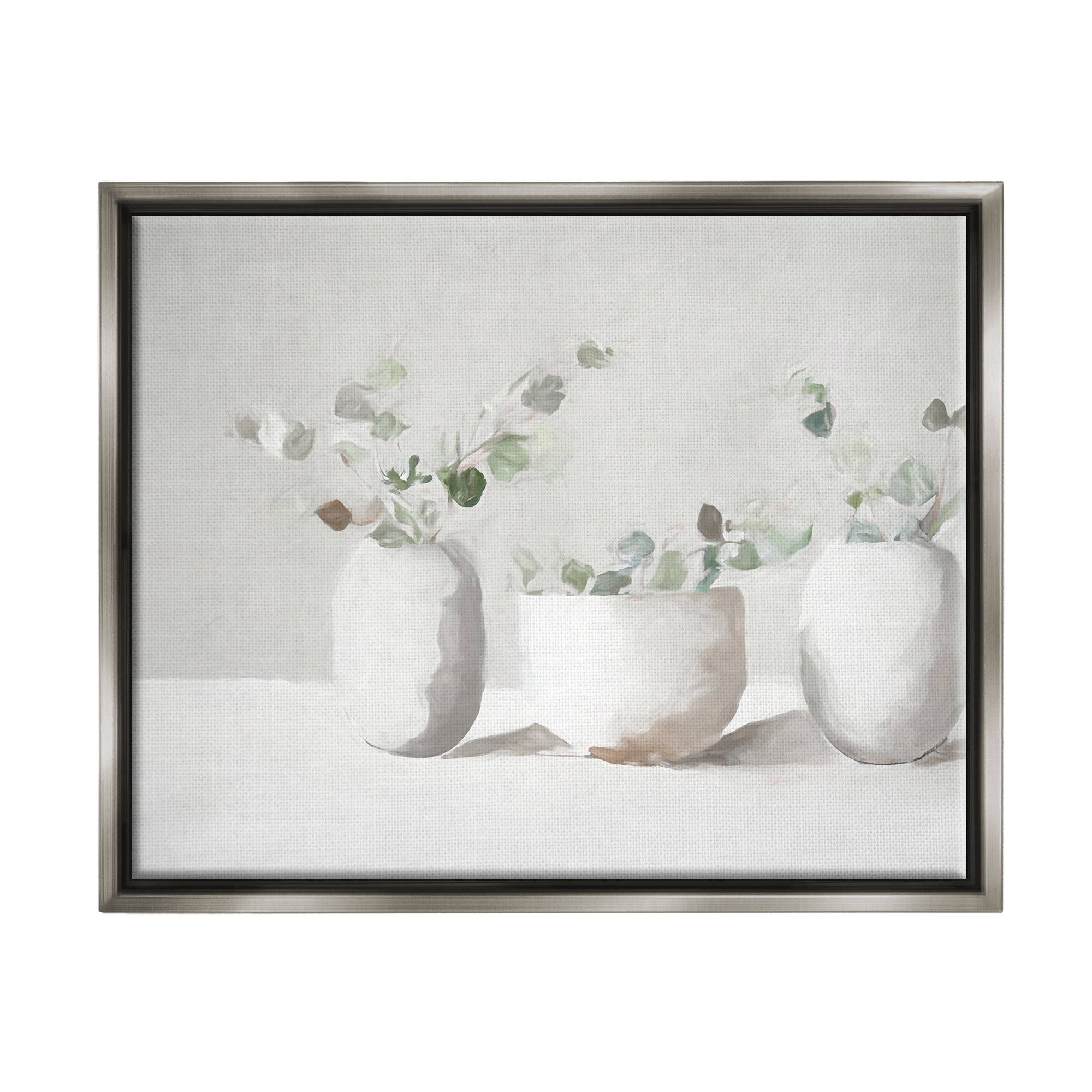 Stupell Industries Subtle White Eucalyptus Botanical & Floral Painting Gray Floater Framed Canvas Art Print Wall Art, 31 x 25
