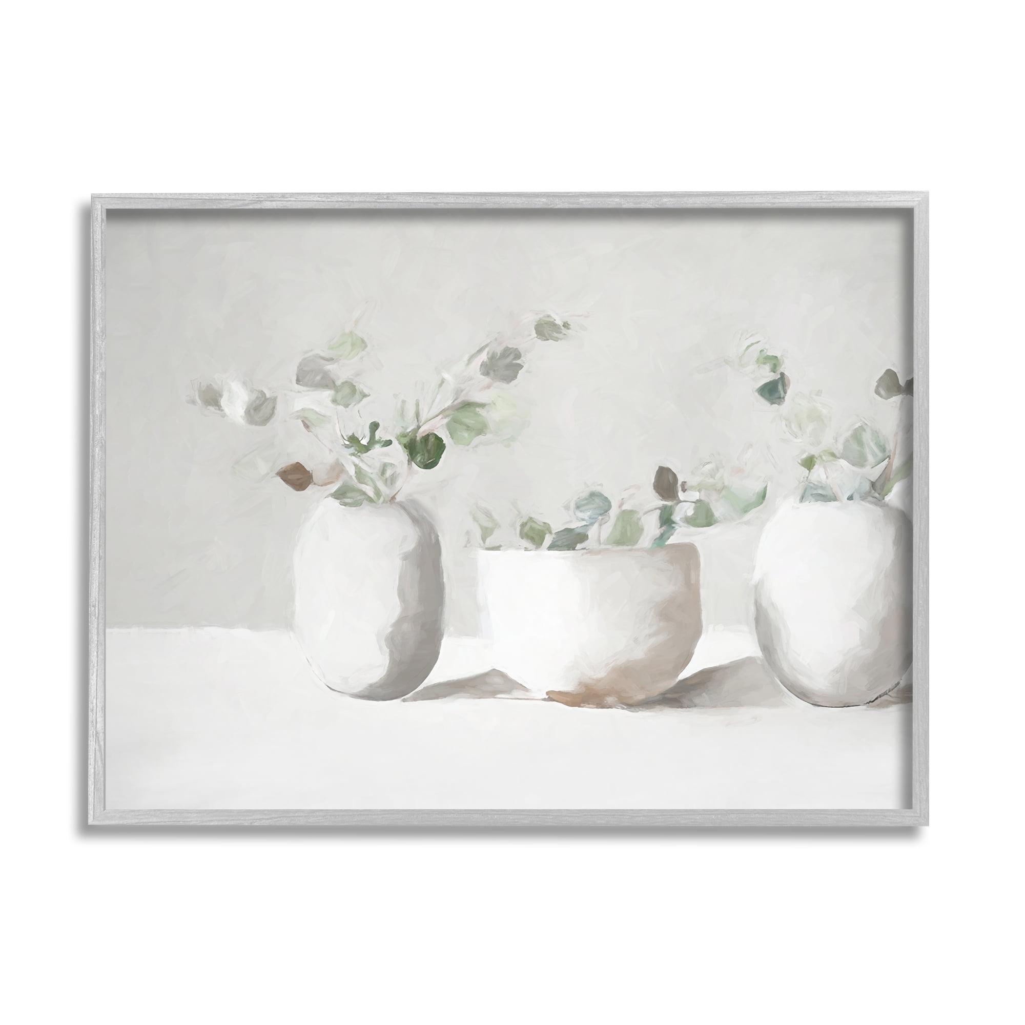 Stupell Industries Subtle White Eucalyptus Botanical & Floral Painting Gray Framed Art Print Wall Art, 14 x 11