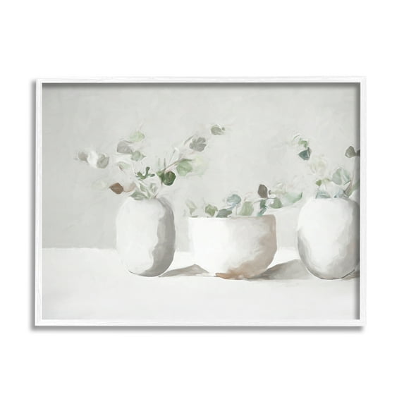 Stupell Industries Subtle White Eucalyptus Botanical & Floral Painting White Framed Art Print Wall Art, 14 x 11