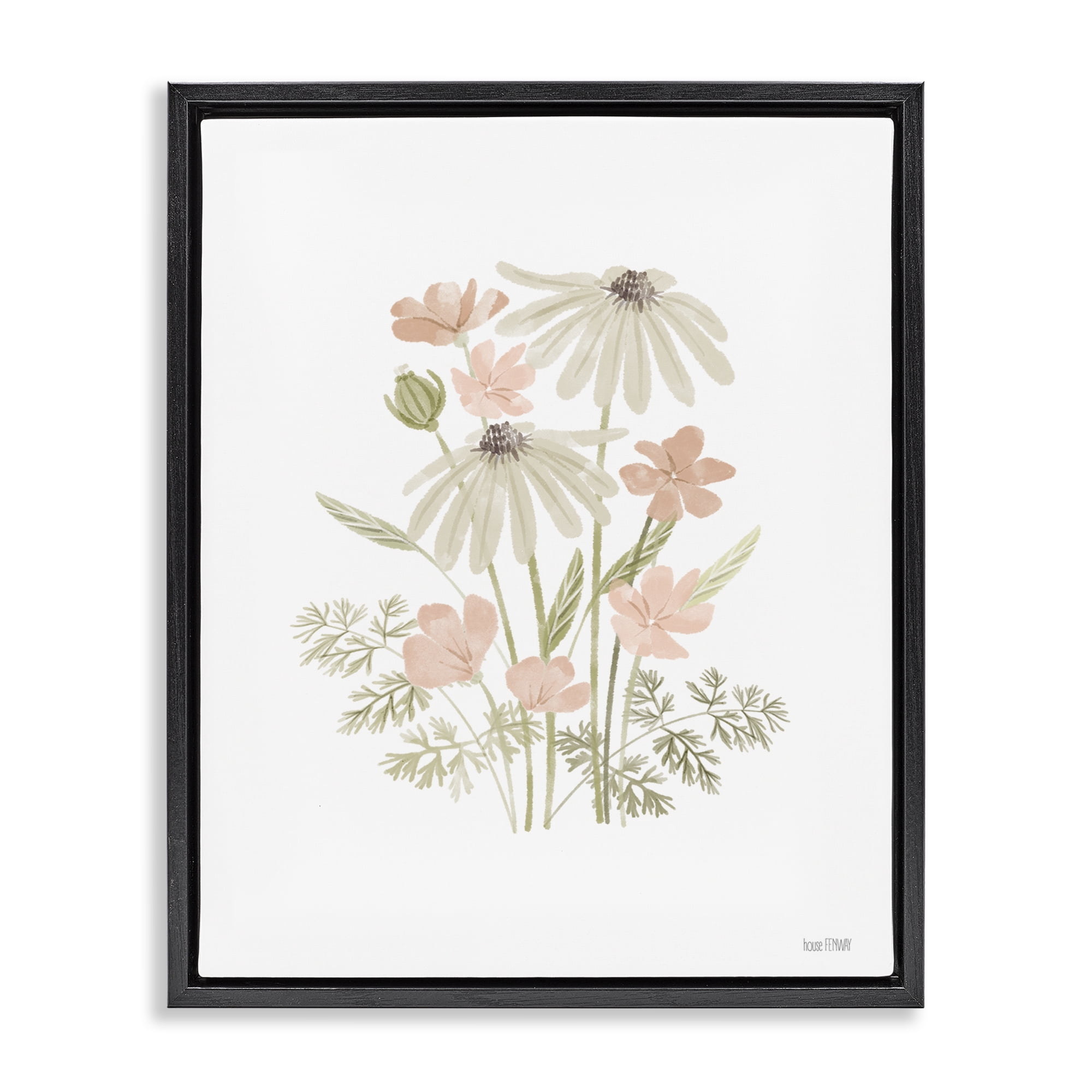 Stupell Industries Subtle Wild Blooms Plants & Flowers Painting Black Floater Framed Canvas Art Print Wall Art, 25 x 31