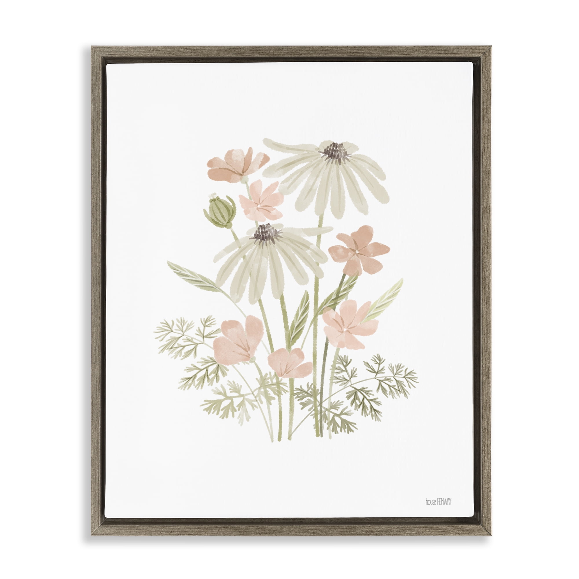 Stupell Industries Subtle Wild Blooms Plants & Flowers Painting Brown Floater Framed Canvas Art Print Wall Art, 25 x 31