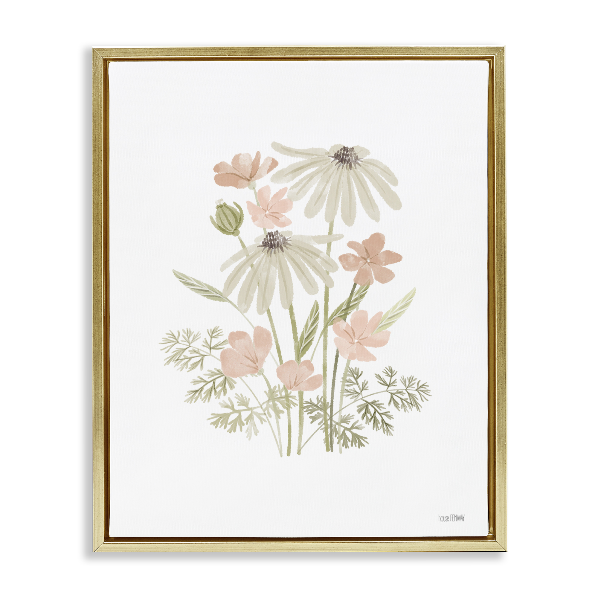 Stupell Industries Subtle Wild Blooms Plants & Flowers Painting Gold Floater Framed Canvas Art Print Wall Art, 17 x 21