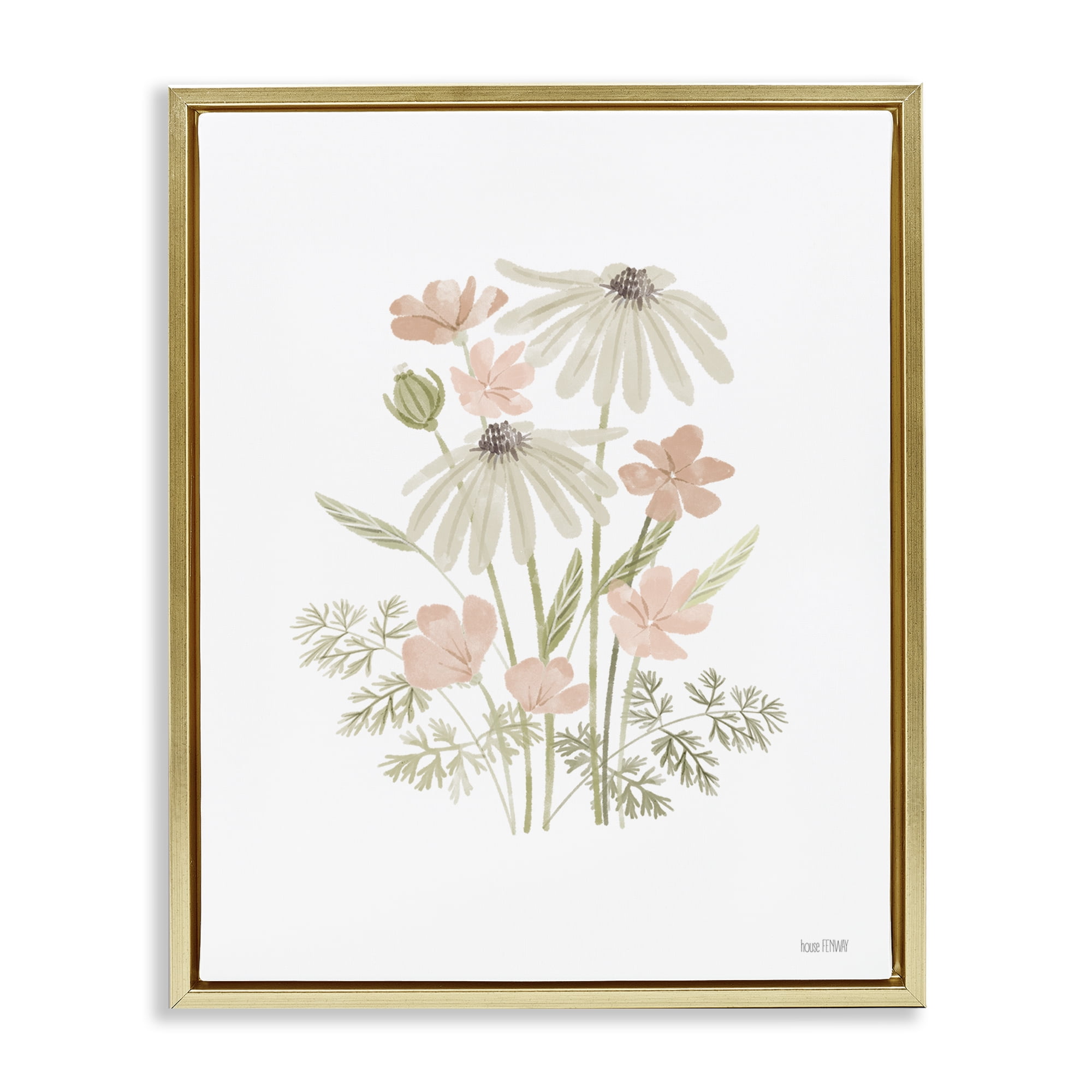 Stupell Industries Subtle Wild Blooms Plants & Flowers Painting Gold Floater Framed Canvas Art Print Wall Art, 25 x 31
