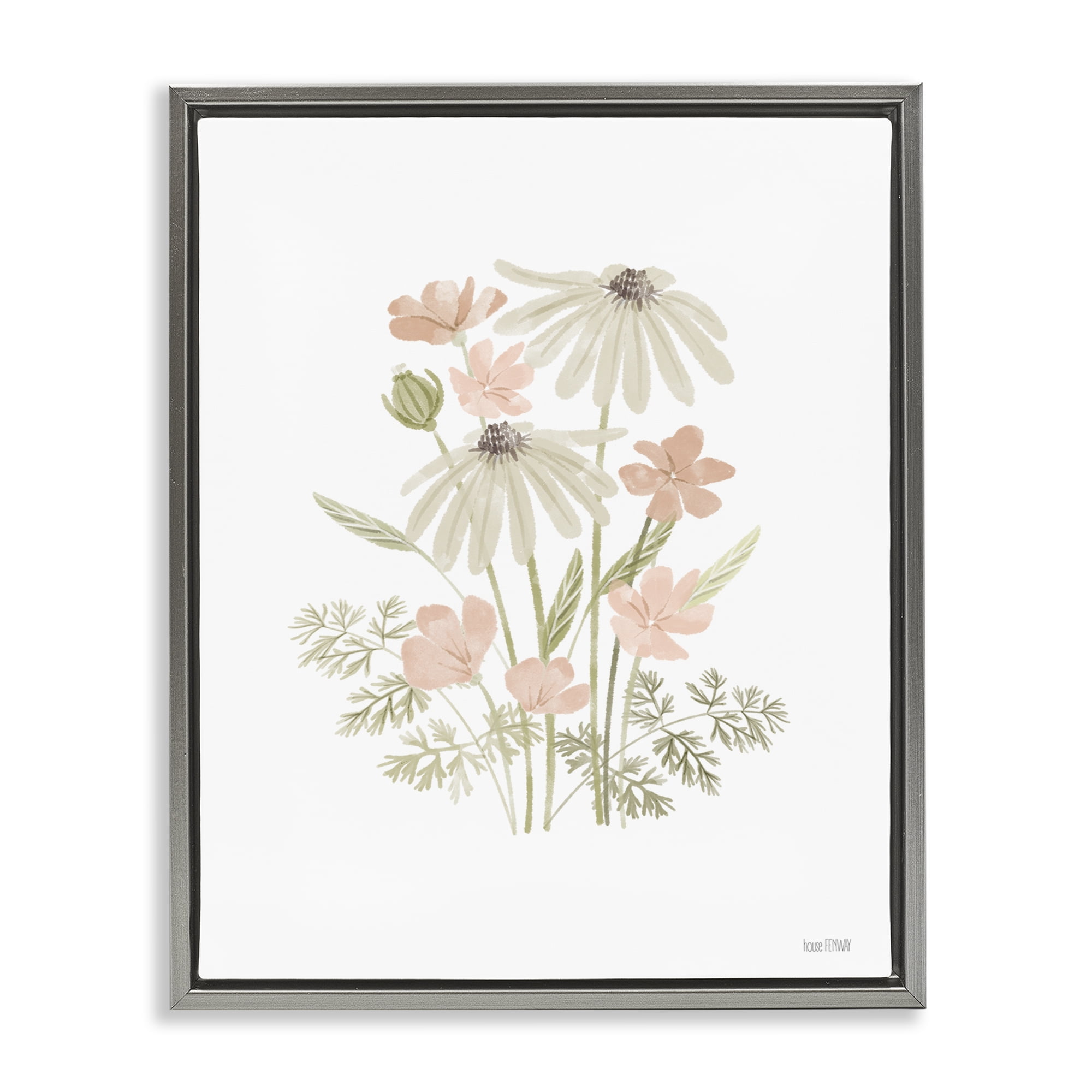 Stupell Industries Subtle Wild Blooms Plants & Flowers Painting Gray Floater Framed Canvas Art Print Wall Art, 25 x 31