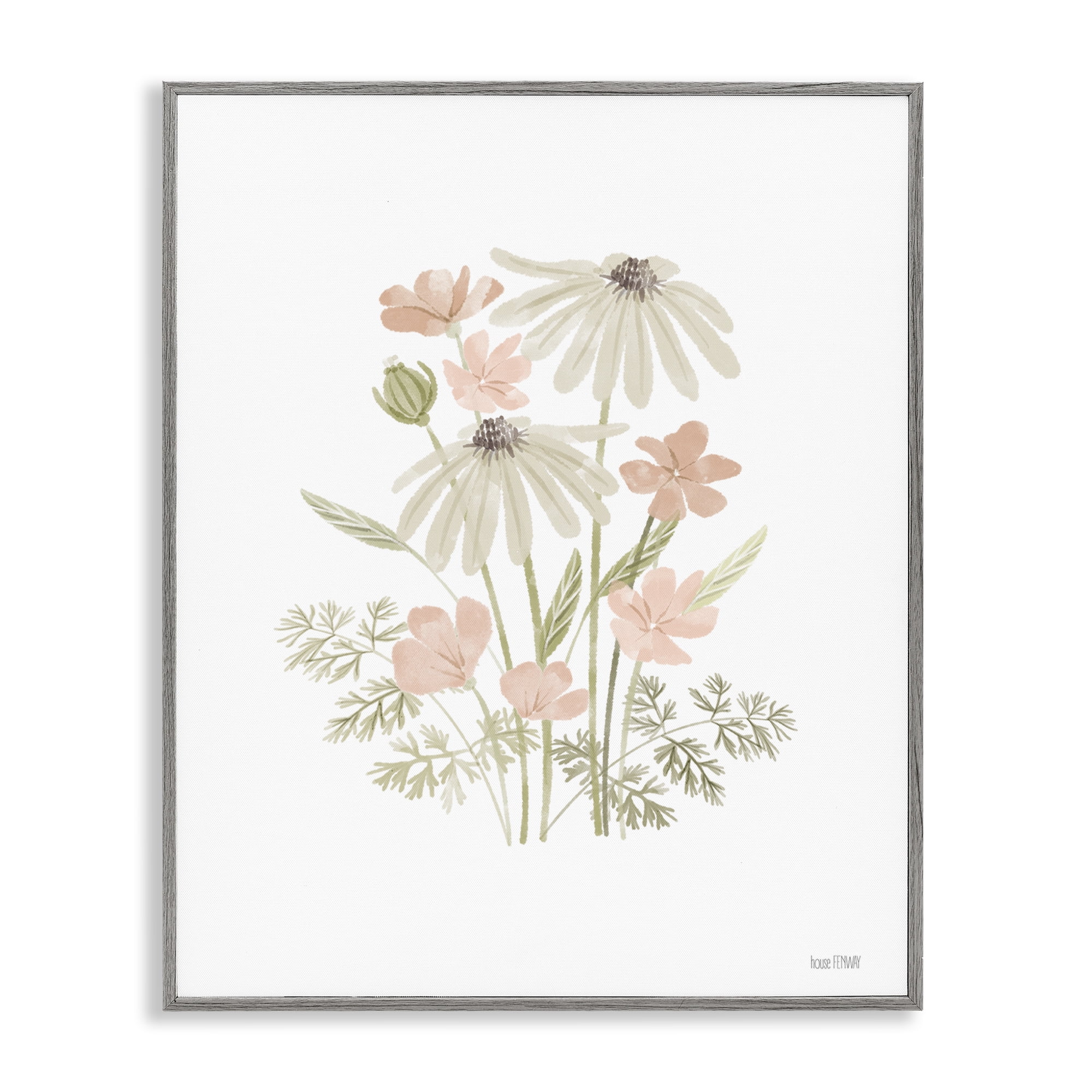 Stupell Industries Subtle Wild Blooms Plants & Flowers Painting Gray Framed Art Print Wall Art, 11 x 14