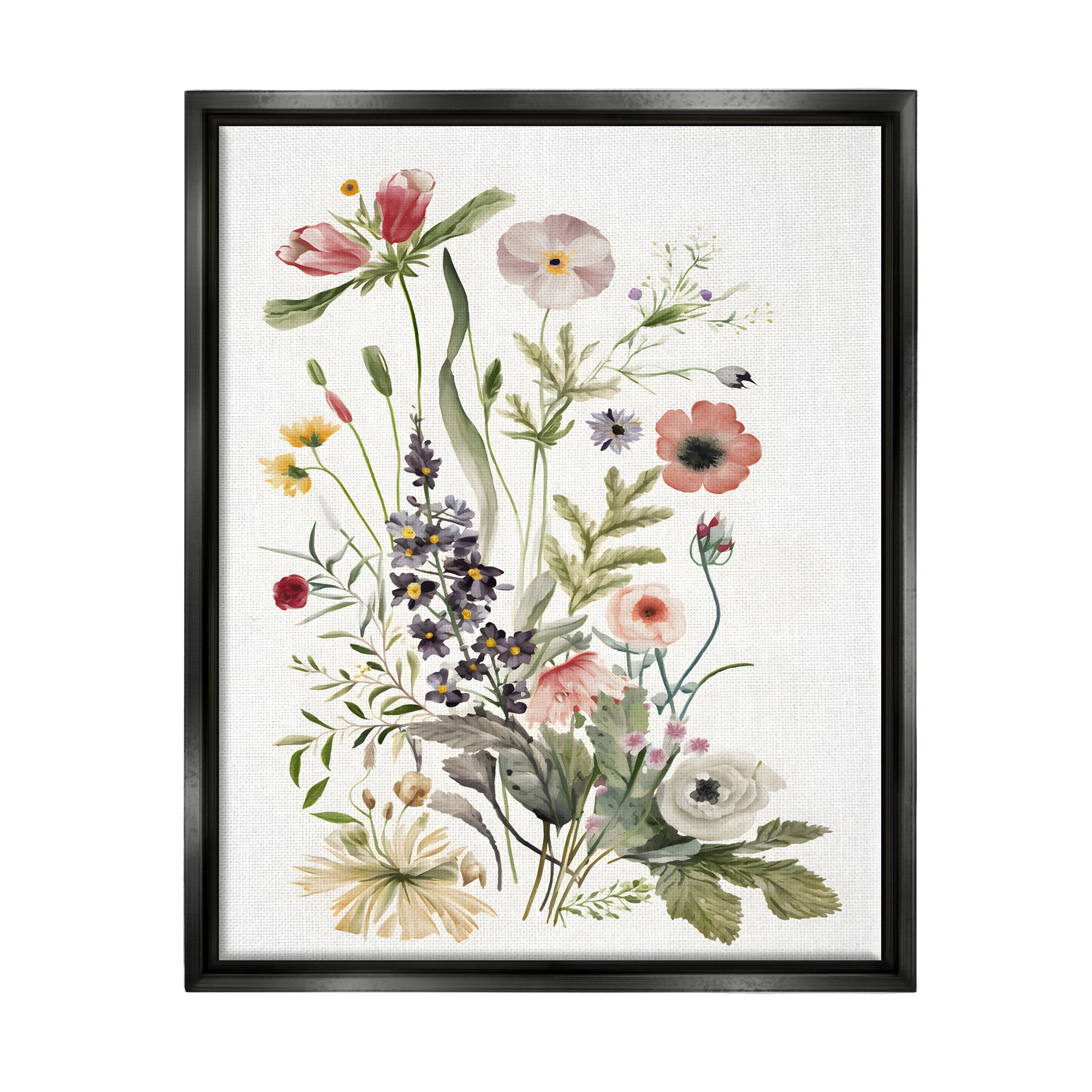 Stupell Industries Subtle Wildflower Blooms Botanical & Floral Painting Black Floater Framed Canvas Art Print Wall Art, 25 x 31