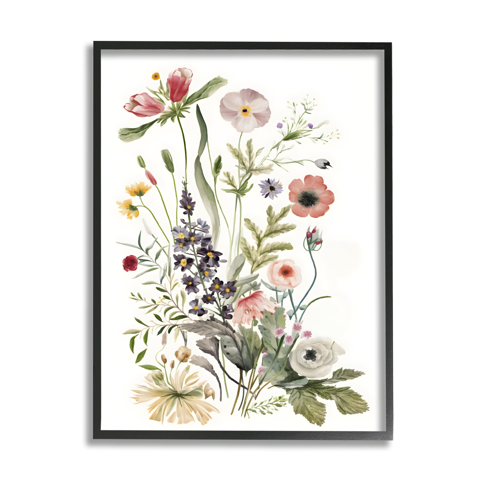 Stupell Industries Subtle Wildflower Blooms Botanical & Floral Painting Black Framed Art Print Wall Art, 11 x 14