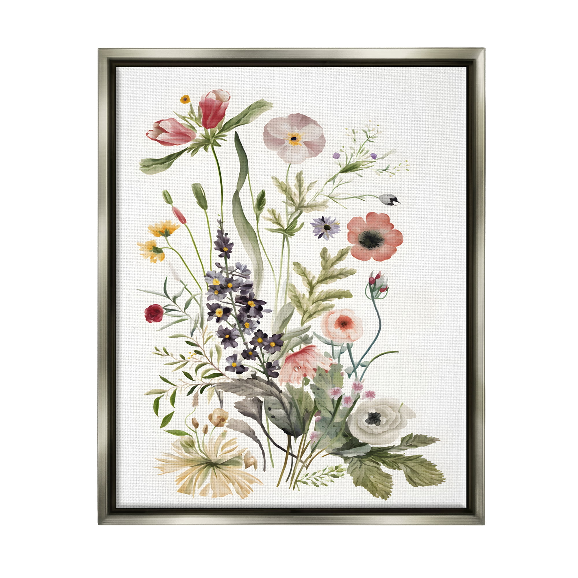 Stupell Industries Subtle Wildflower Blooms Botanical & Floral Painting Gray Floater Framed Canvas Art Print Wall Art, 25 x 31