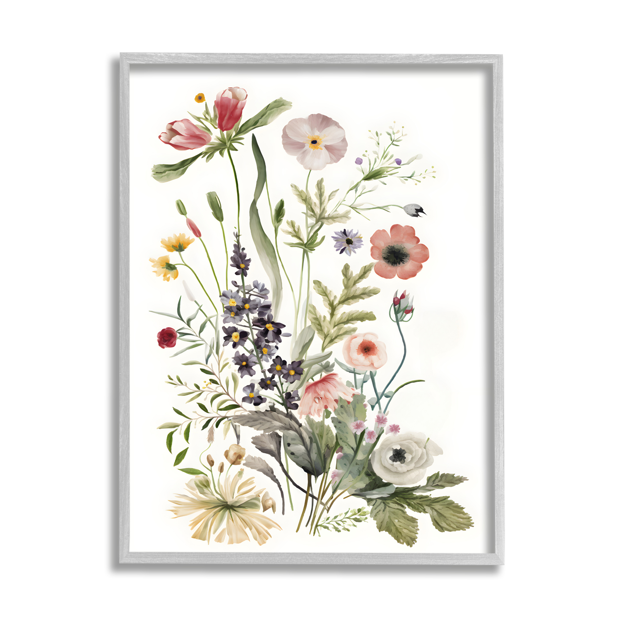 Stupell Industries Subtle Wildflower Blooms Botanical & Floral Painting Gray Framed Art Print Wall Art, 16 x 20