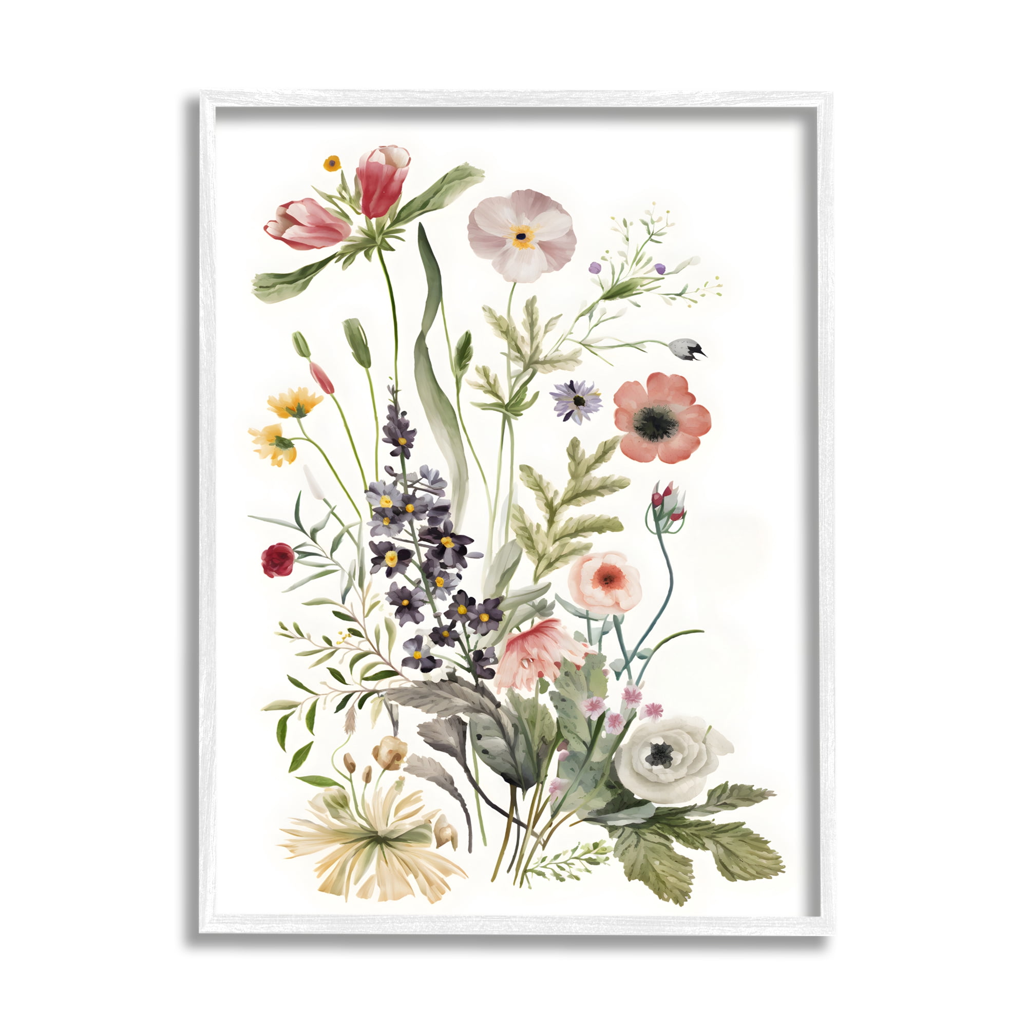 Stupell Industries Subtle Wildflower Blooms Botanical & Floral Painting White Framed Art Print Wall Art, 16 x 20