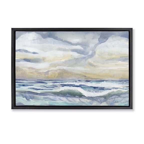 Stupell Industries Subtle and Serene Cloudy Sea Black Framed Floater Canvas Wall Art design by Audrey Jeanne Roberts, 17 x 25