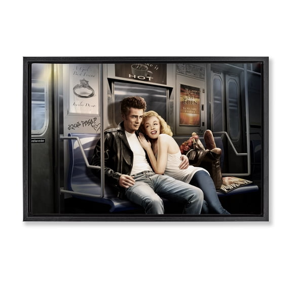 Stupell Industries Subway Ride Famous Figures People Painting Black Floater Framed Canvas Art Print Wall Art, 25 x 17