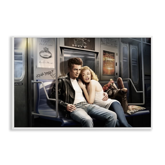 Stupell Industries Subway Ride Famous Figures People Painting White Framed Art Print Wall Art, 24 x 16