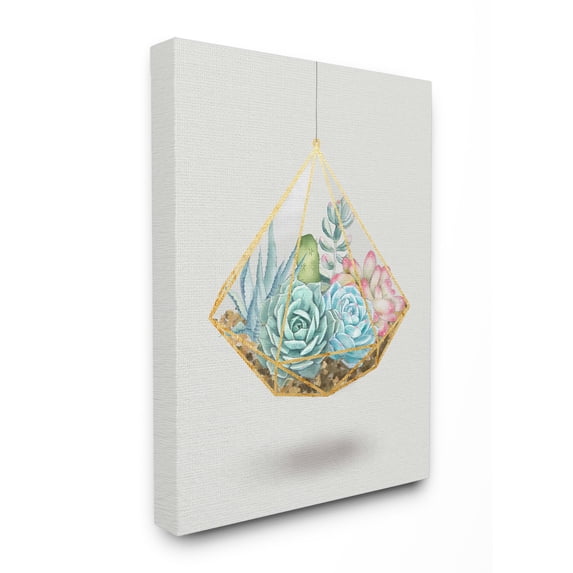 Stupell Industries Succulent Basket Gold Gray Watercolor Painting Canvas Wall Art by Ziwei Li