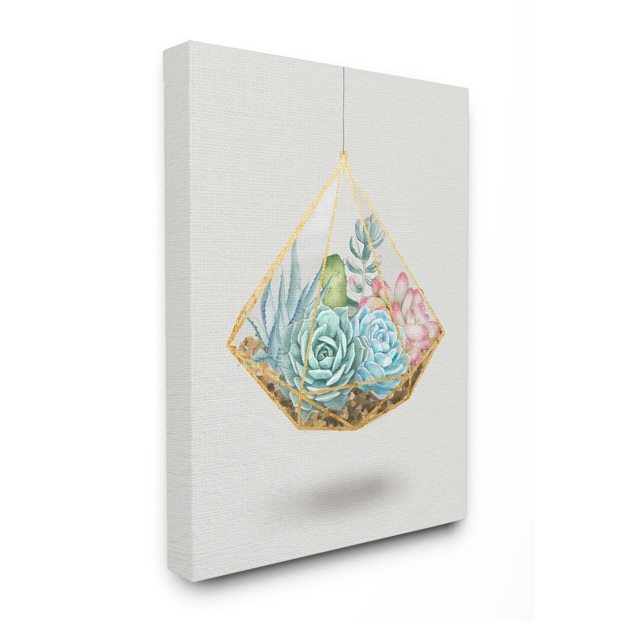 Stupell Industries Succulent Basket Gold Gray Watercolor Painting Canvas Wall Art by Ziwei Li