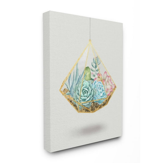 Stupell Industries Succulent Basket Gold Gray Watercolor Painting Canvas Wall Art by Ziwei Li