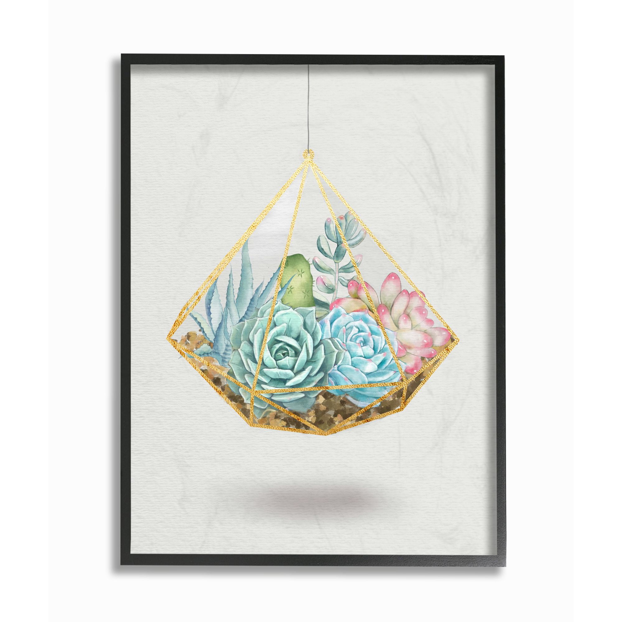 Stupell Industries Succulent Basket Gold Gray Watercolor Painting Framed Wall Art by Ziwei Li