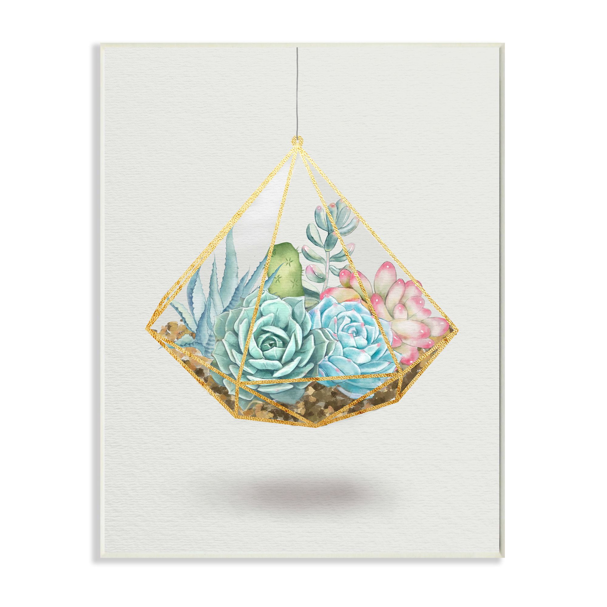Stupell Industries Succulent Basket Gold Gray Watercolor Painting Wall Plaque by Ziwei Li