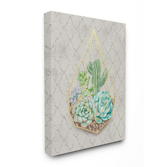 Stupell Industries Succulent Basket Gold Gray Watercolor Pattern Painting Canvas Wall Art by Ziwei Li
