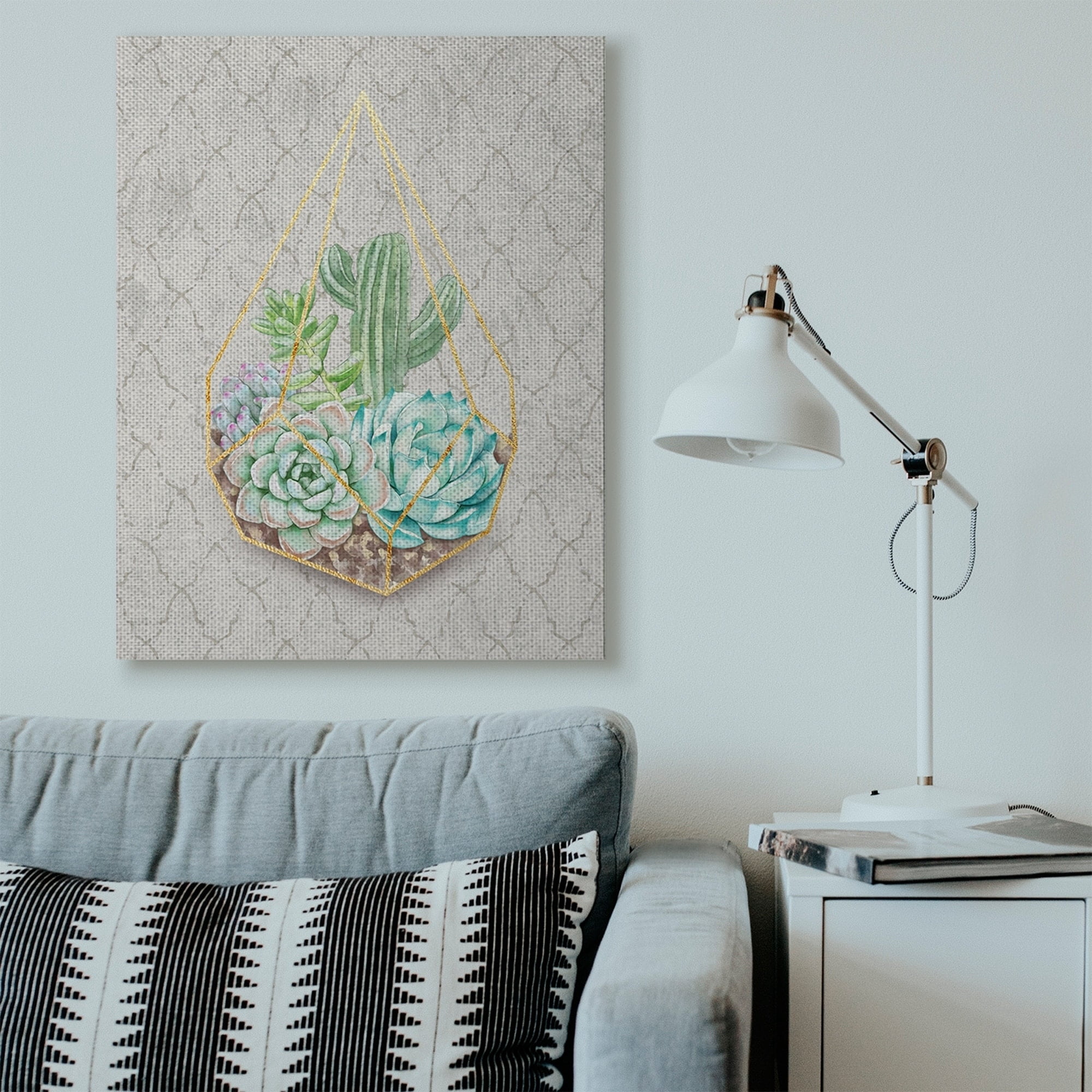 Stupell Industries Succulent Basket Gold Gray Watercolor Pattern Painting Canvas Wall Art by Ziwei Li