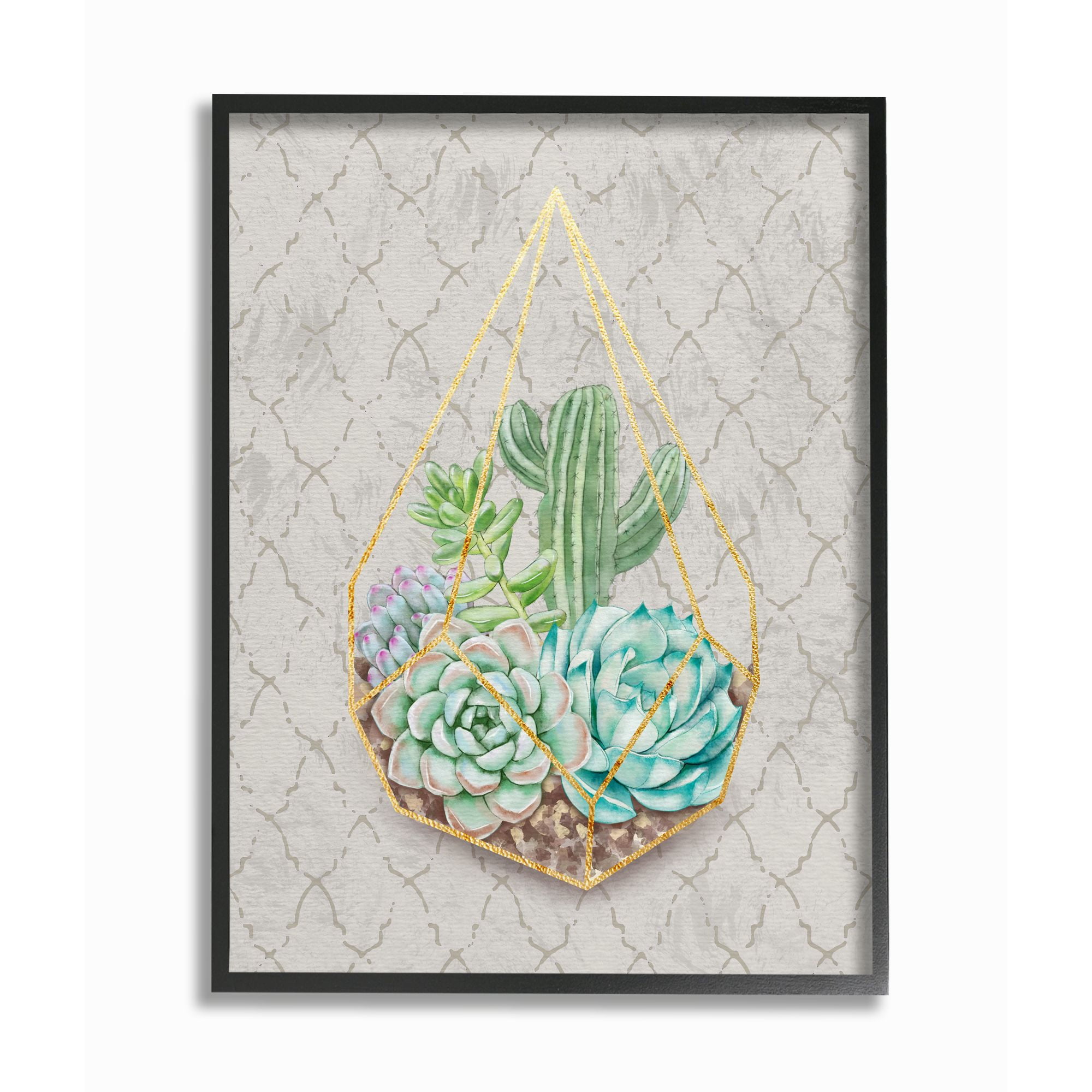 Stupell Industries Succulent Basket Gold Gray Watercolor Pattern Painting Framed Wall Art by Ziwei Li